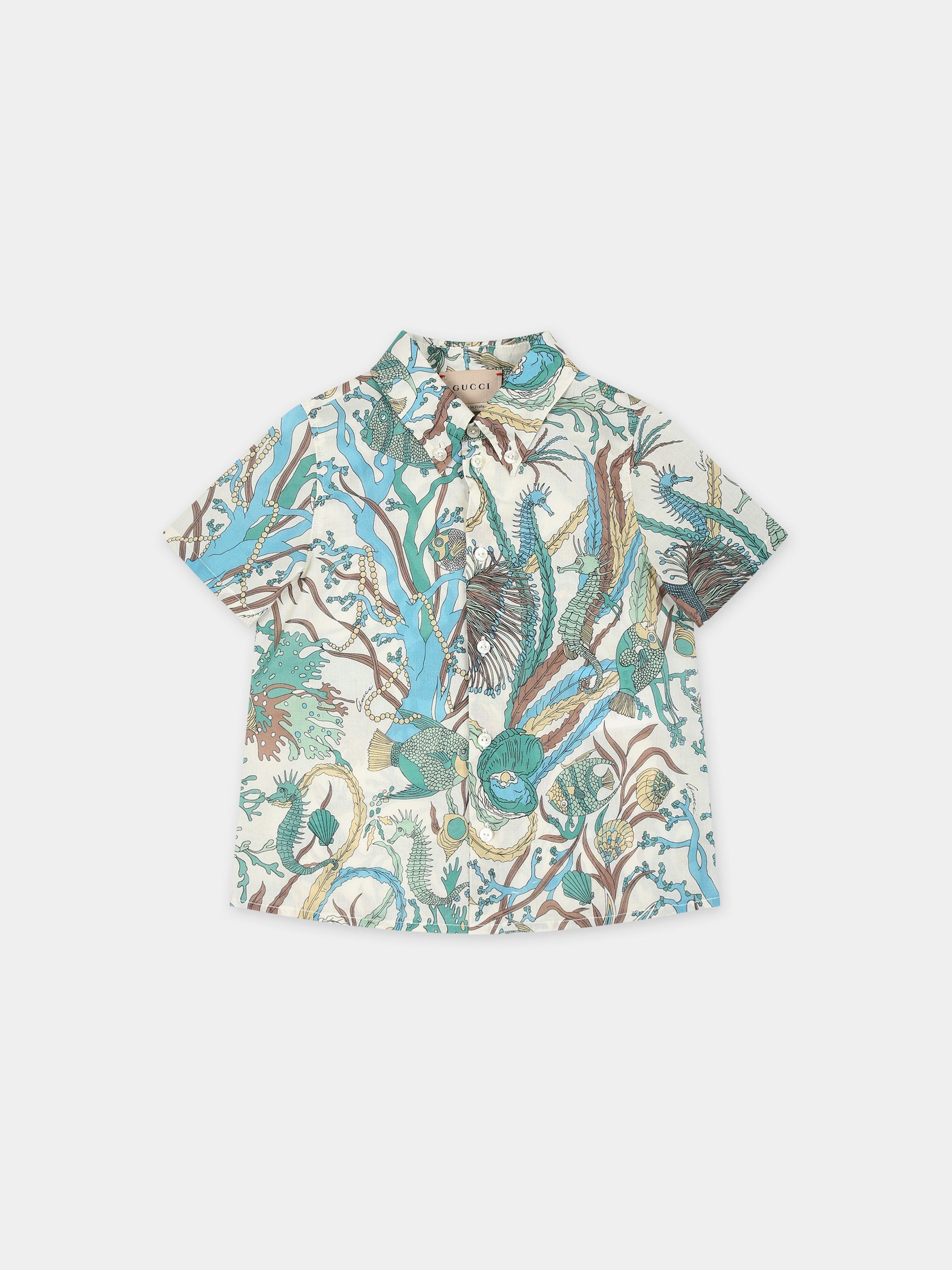 Camicia avorio per neonato con stampa marina,Gucci Kids,784992 XWA1R 9766