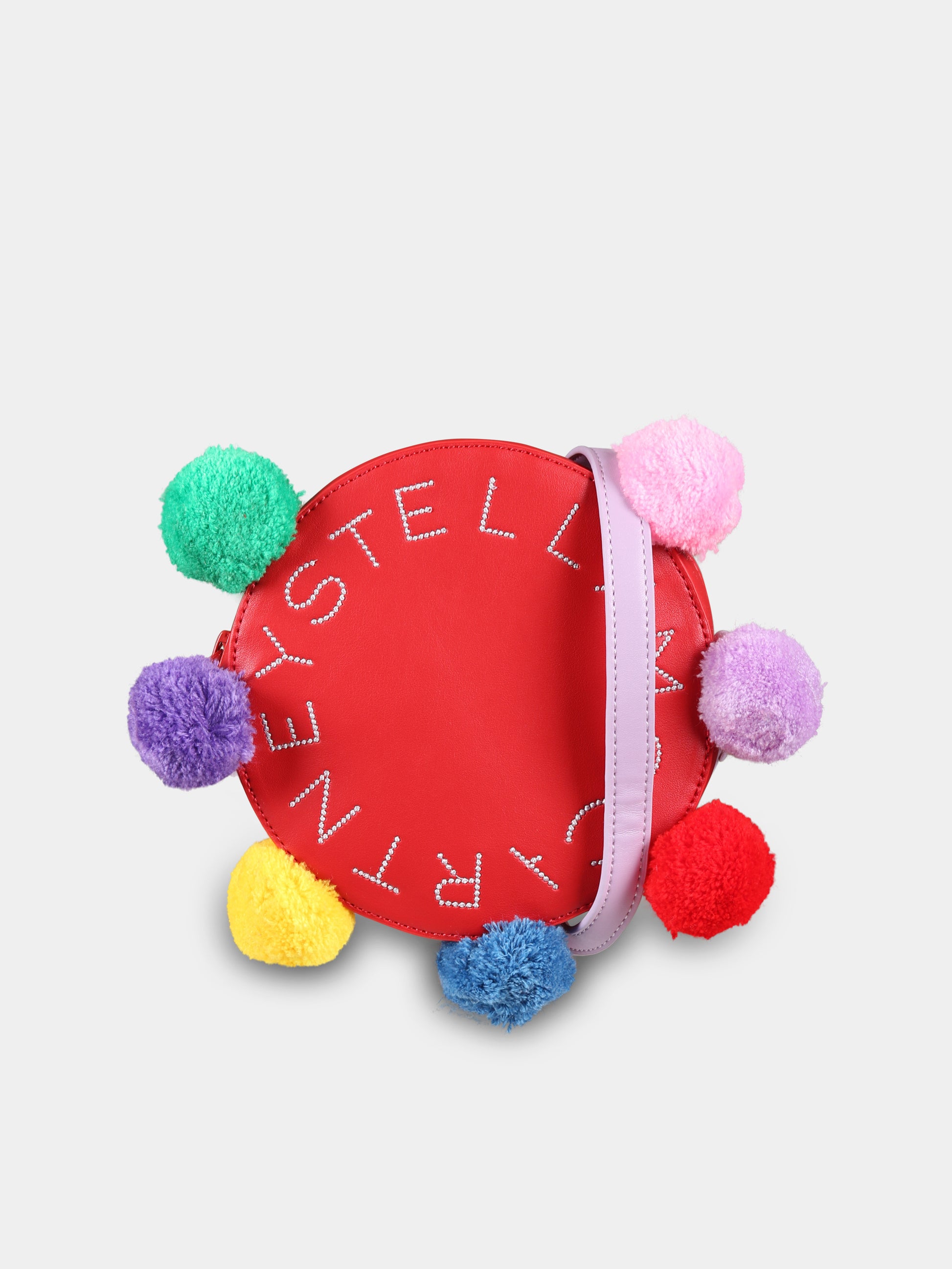 Borsa rossa per bambina con pompons,Stella Mccartney Kids,TV0E08 Z2433 411