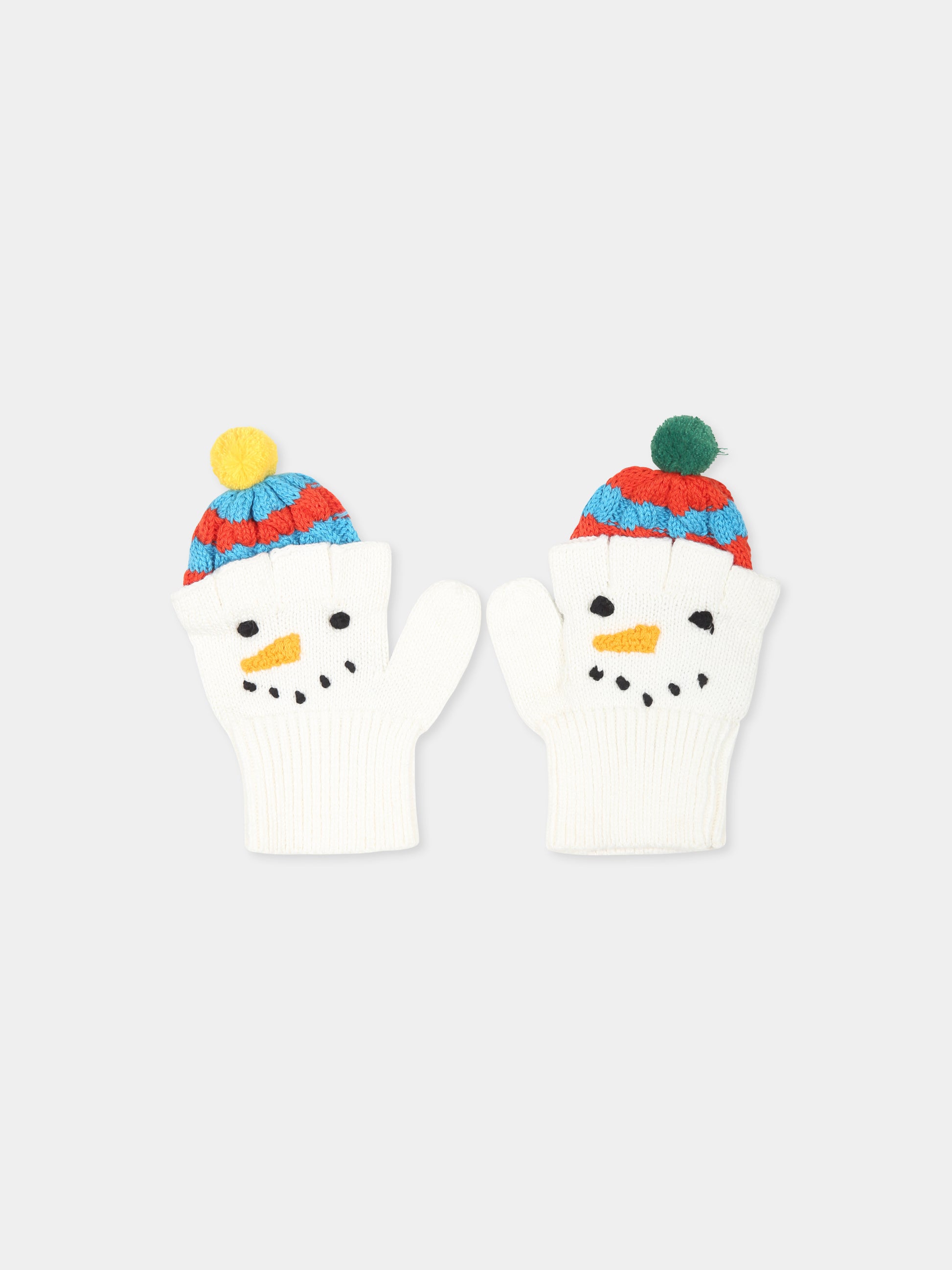 Guanti avorio per bambini con pupazzo di neve,Stella Mccartney Kids,TV0P49 Z1528 101