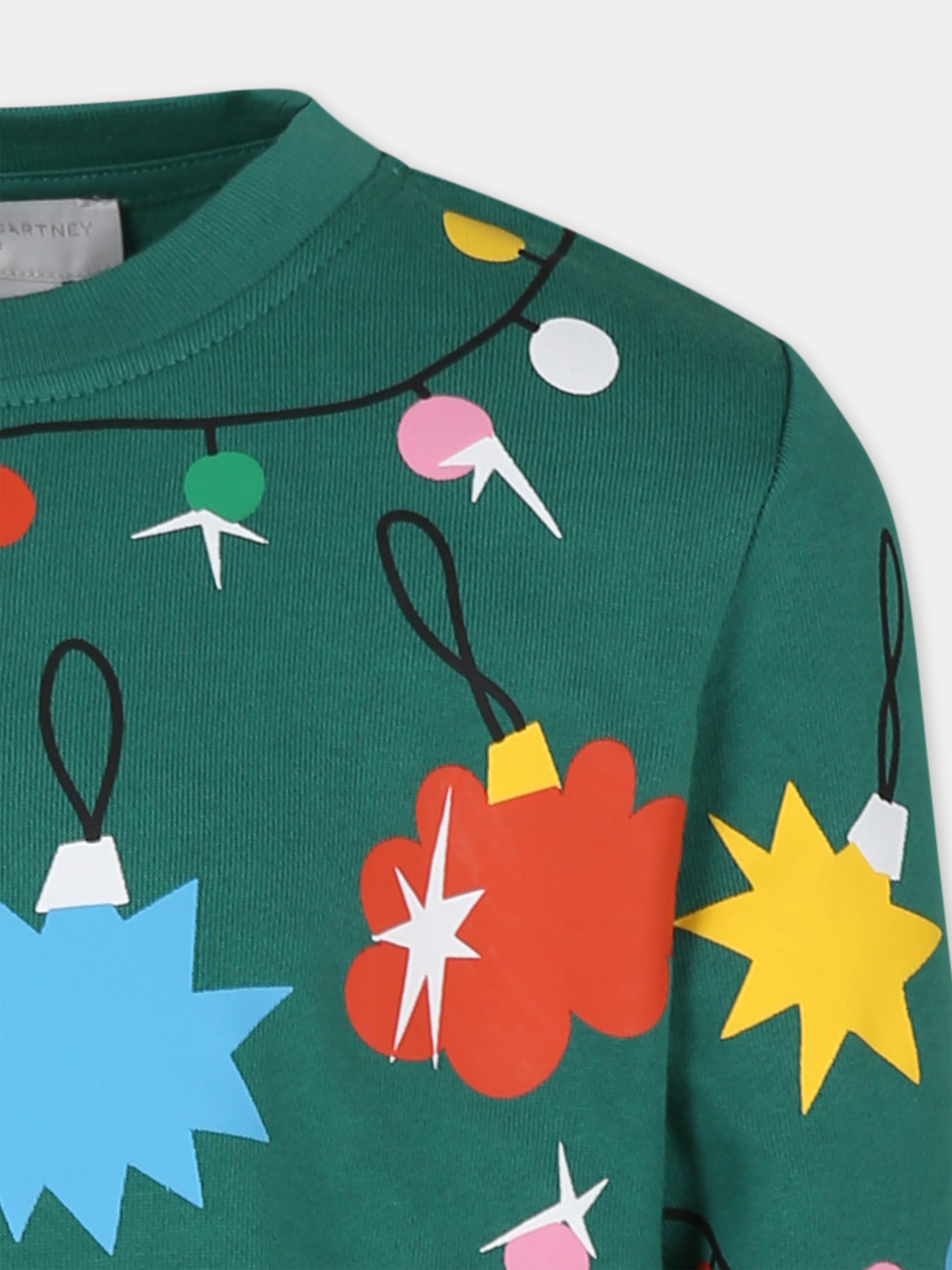 Vestito verde per bambina con stampa natalizia,Stella Mccartney Kids,TV1C60 Z2098 741MC