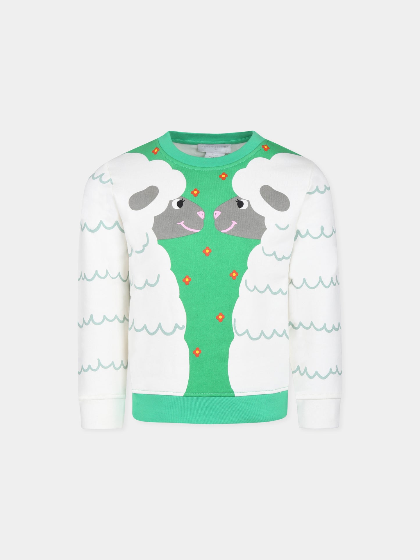 Felpa verde per bambina con stampa pecore,Stella Mccartney Kids,TV4A00 Z0453 739