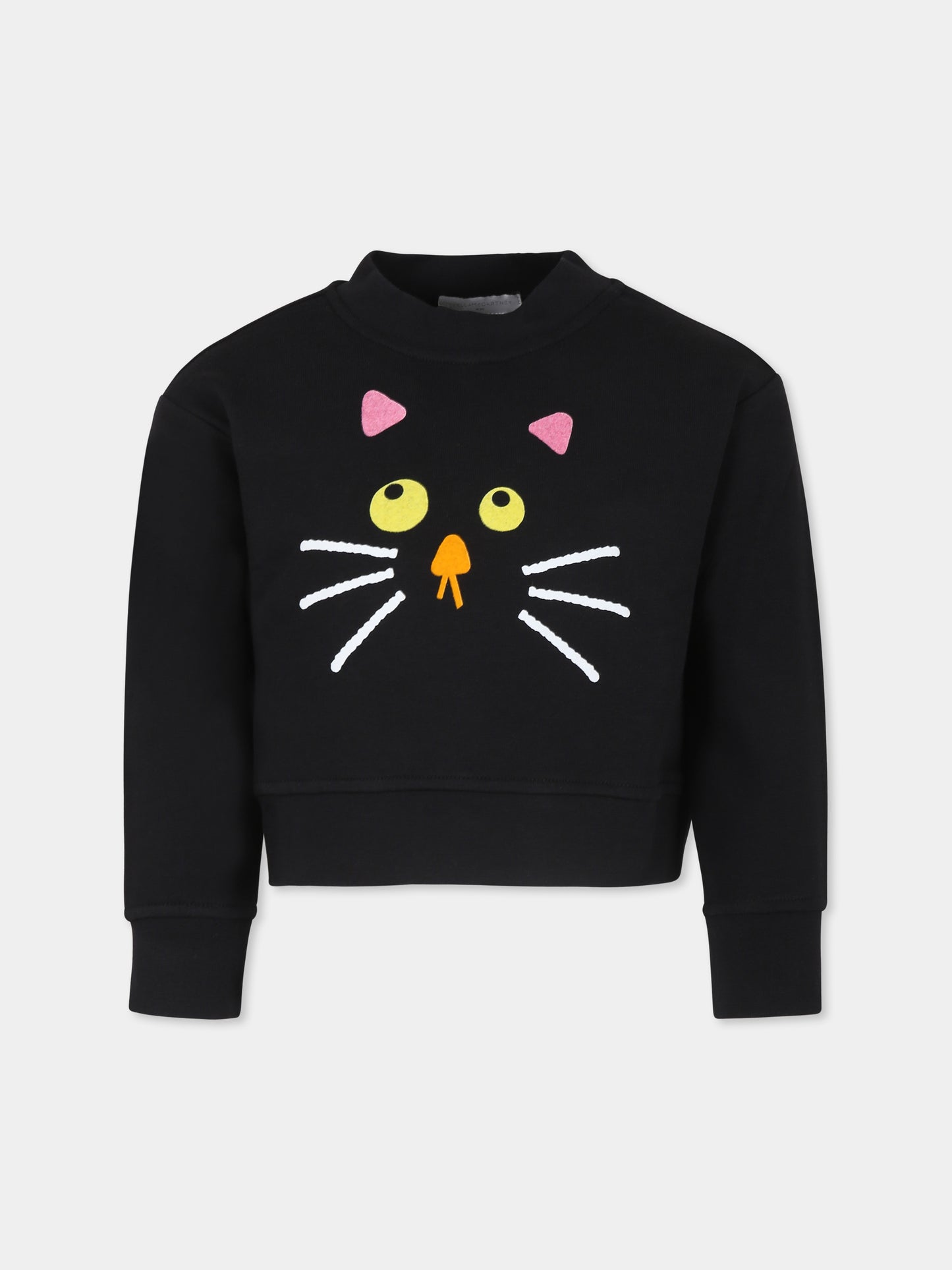 Felpa nera per bambina con stampa gatto,Stella Mccartney Kids,TV4D20 Z0453 930