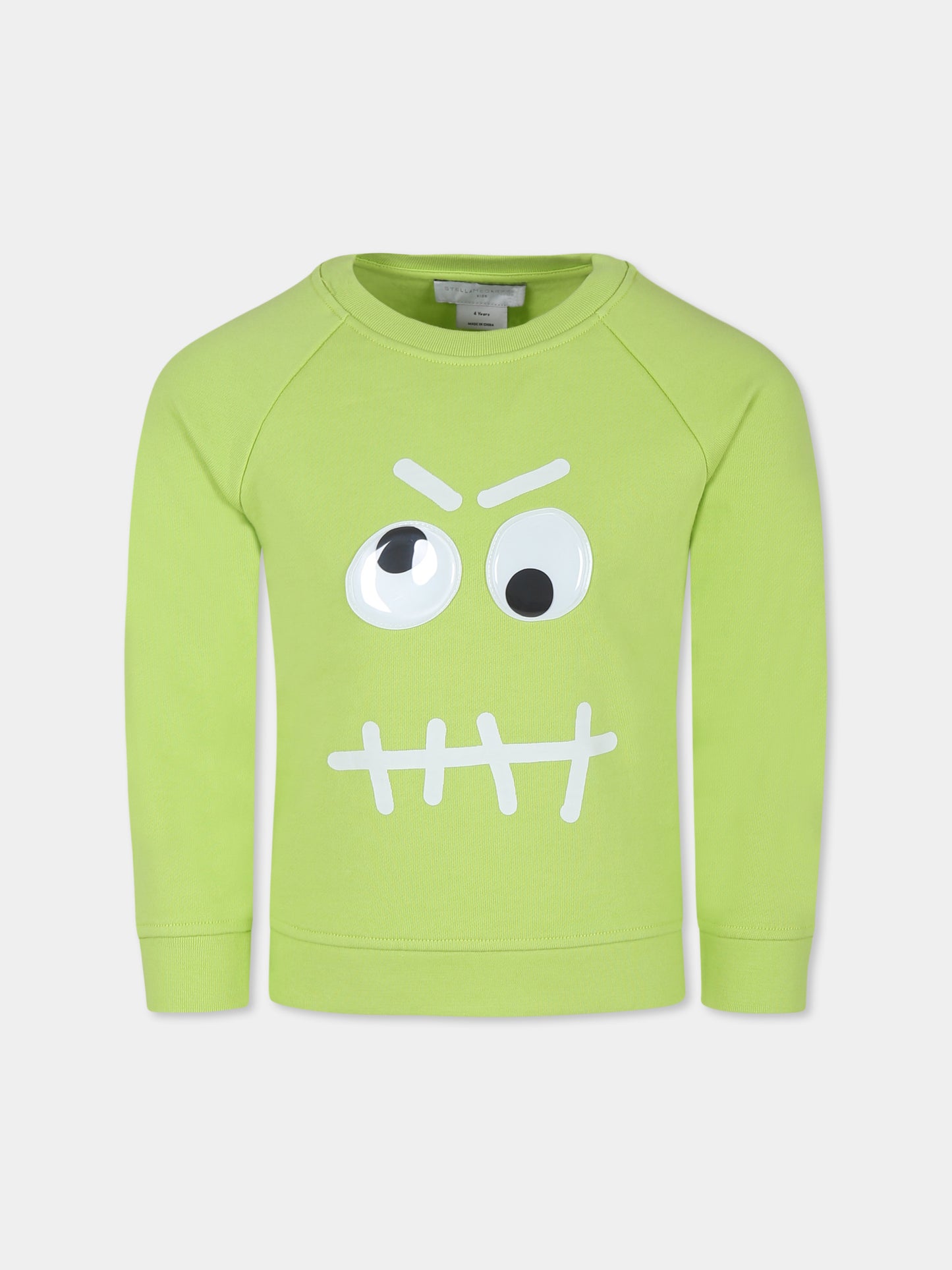 Felpa verde per bambino con stampa mostro,Stella Mccartney Kids,TV4P10 Z0453 789