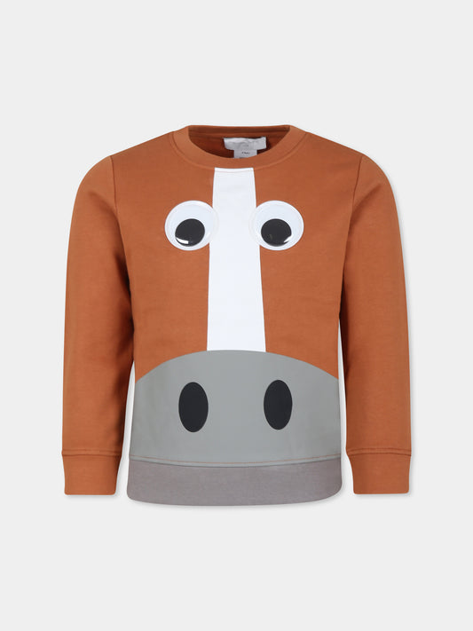 Felpa marrone per bambino con stampa cavallo,Stella Mccartney Kids,TV4R30 Z0453 317