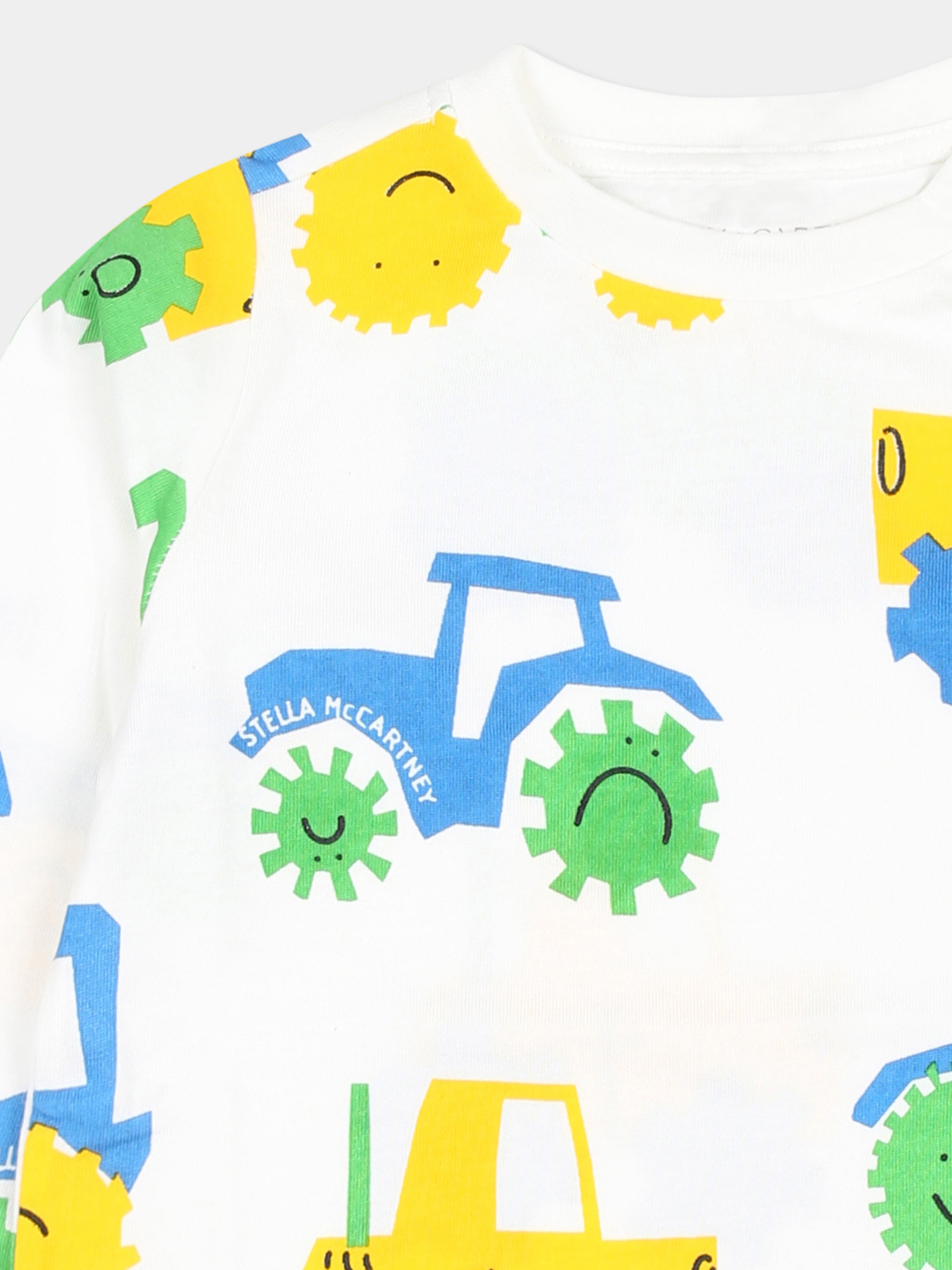 T-shirt bianca per neonato con stampa trattore,Stella Mccartney Kids,TV8570 Z2239 186MC