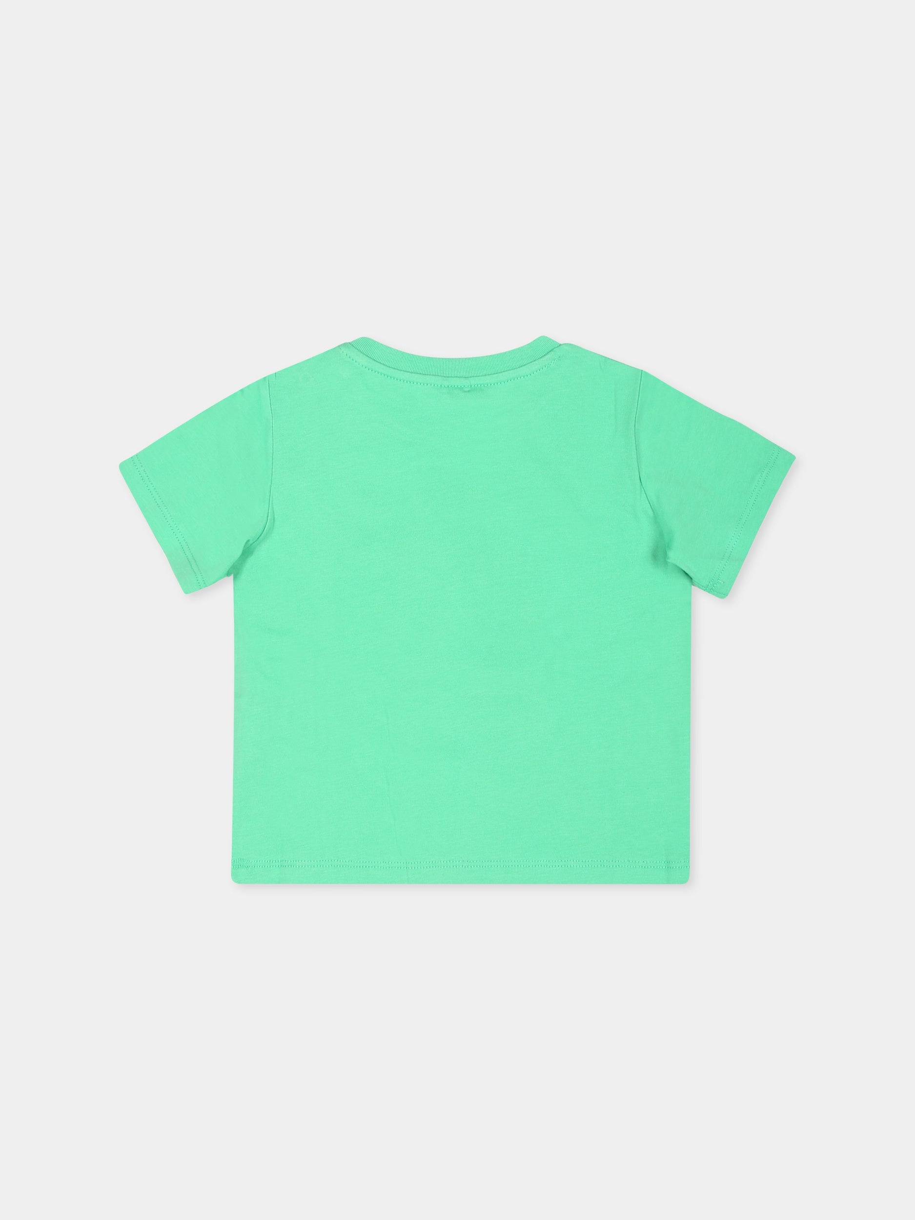 T-shirt verde per neonati con stampa mucca,Stella Mccartney Kids,TV8601 Z0434 747