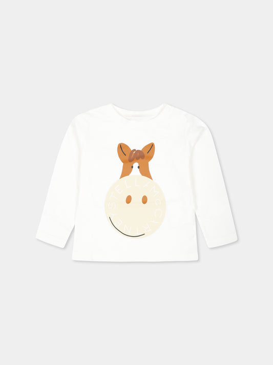 T-shirt bianca per neonato con stampa cavallo,Stella Mccartney Kids,TV8610 Z0434 101