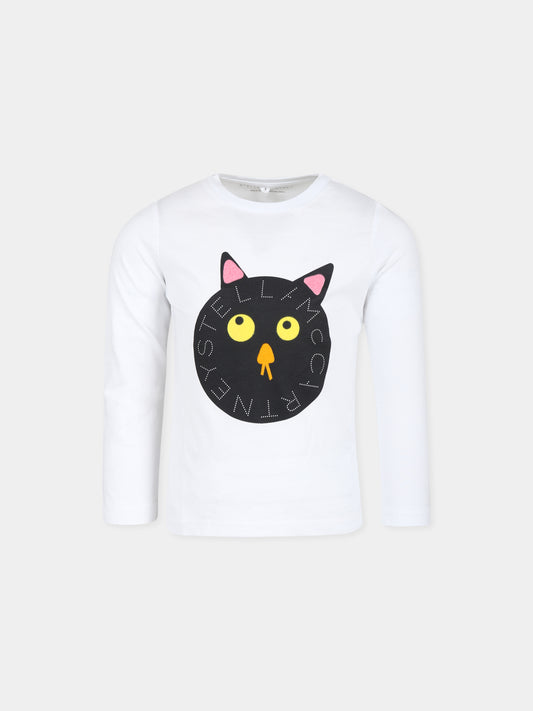 T-shirt bianca per bambino con stampa gatto,Stella Mccartney Kids,TV8D00 Z0434 100