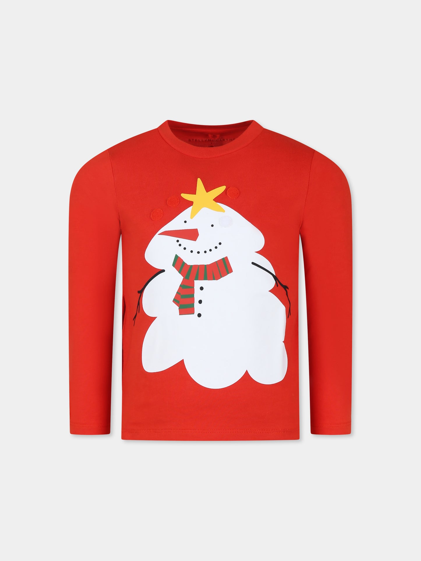 T-shirt rossa per bambini con stampa pupazzo di neve,Stella Mccartney Kids,TV8P01 Z0434 421