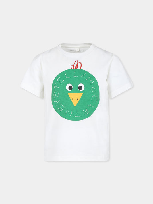 T-shirt bianca per bambino con stampa gallo,Stella Mccartney Kids,TV8R31 Z0434 101