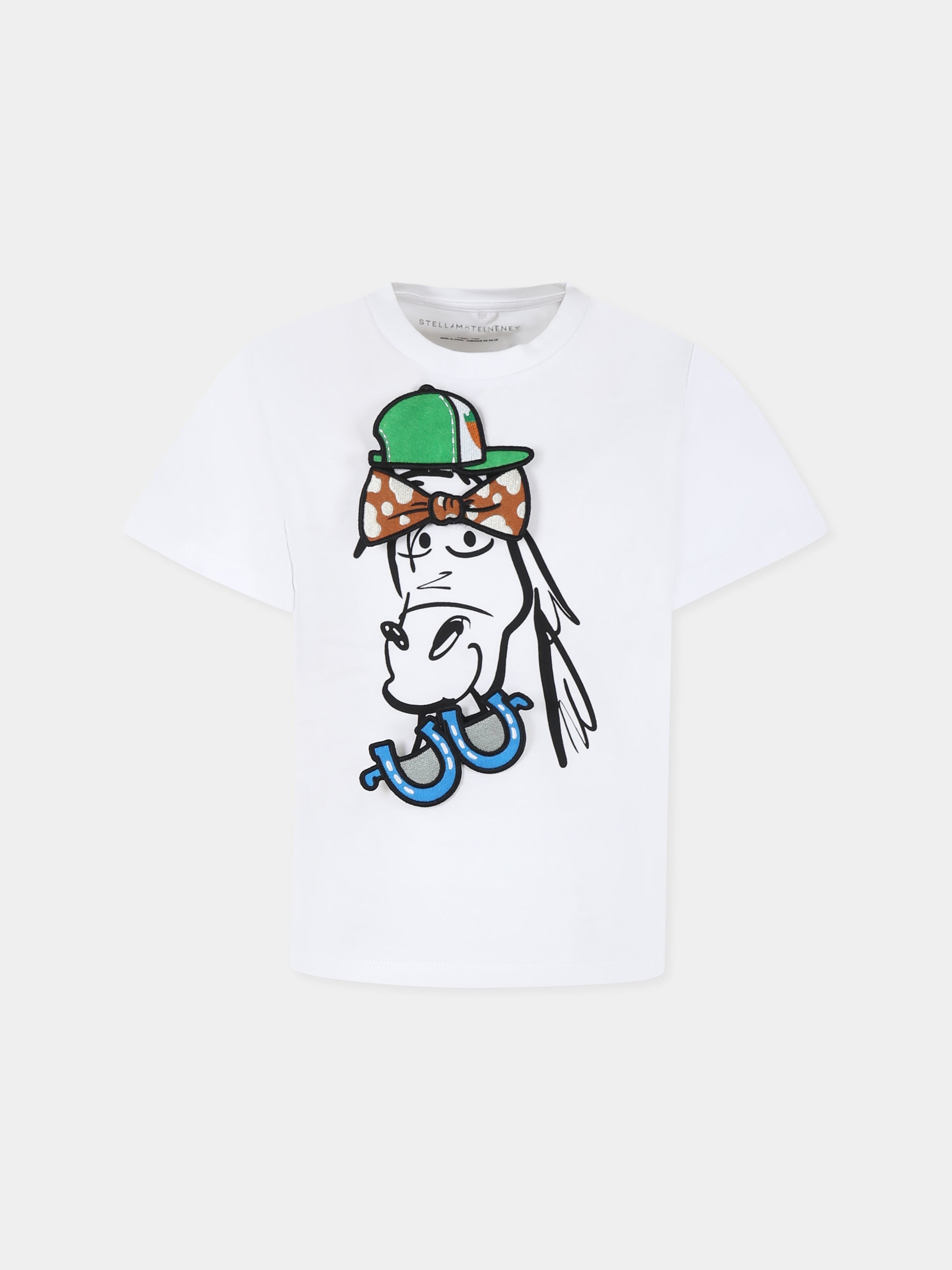 T-shirt bianca per bambino con stampa cavallo,Stella Mccartney Kids,TV8R41 Z0434 101