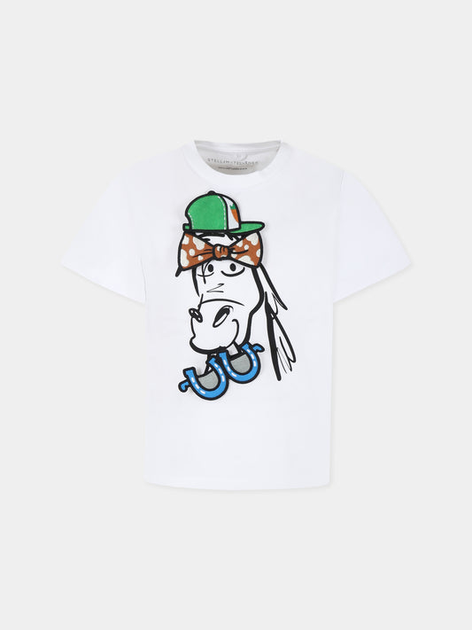 T-shirt bianca per bambino con stampa cavallo,Stella Mccartney Kids,TV8R41 Z0434 101