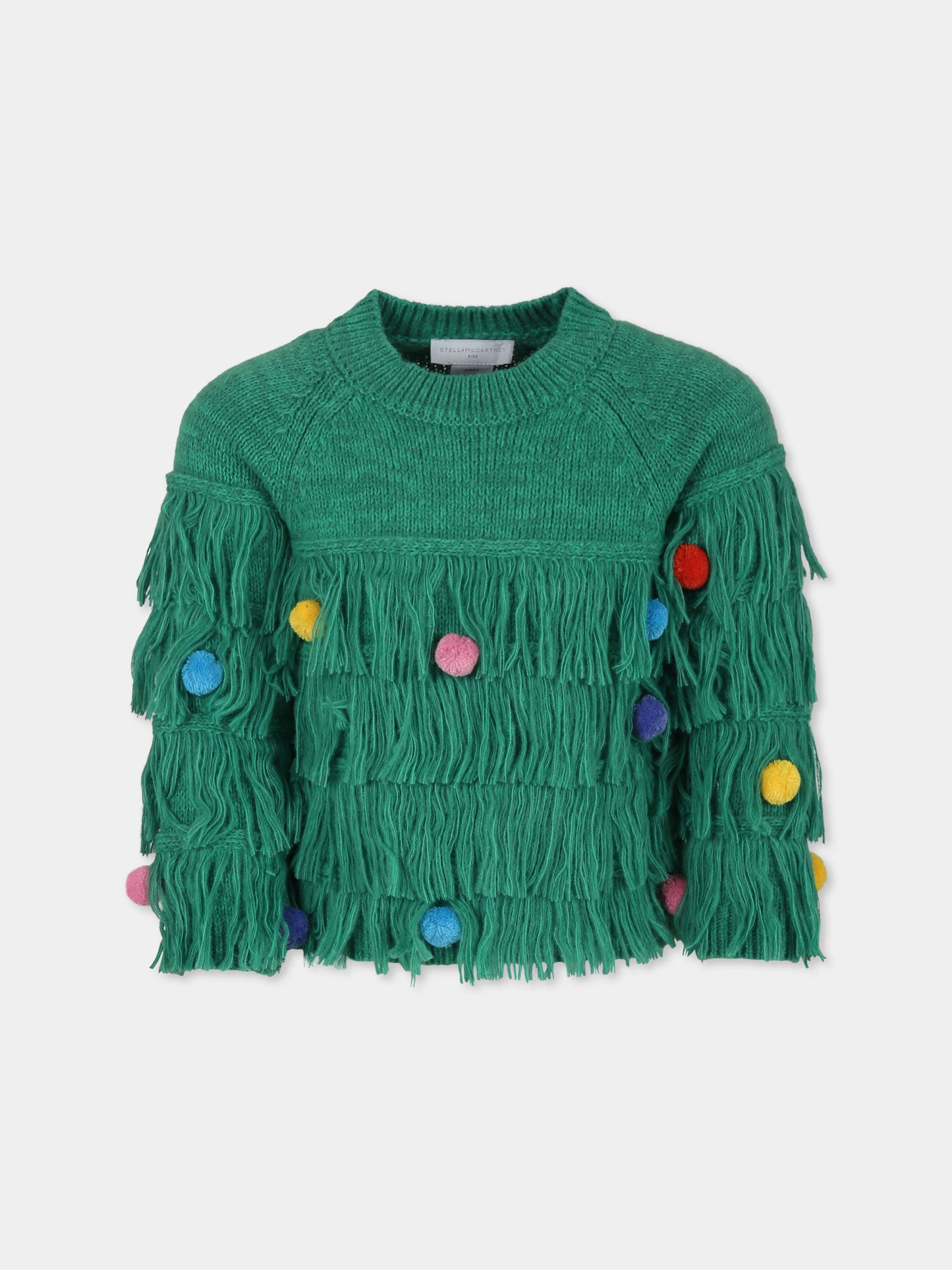 Maglione verde per bambina con pompons,Stella Mccartney Kids,TV9B40 Z1529 741