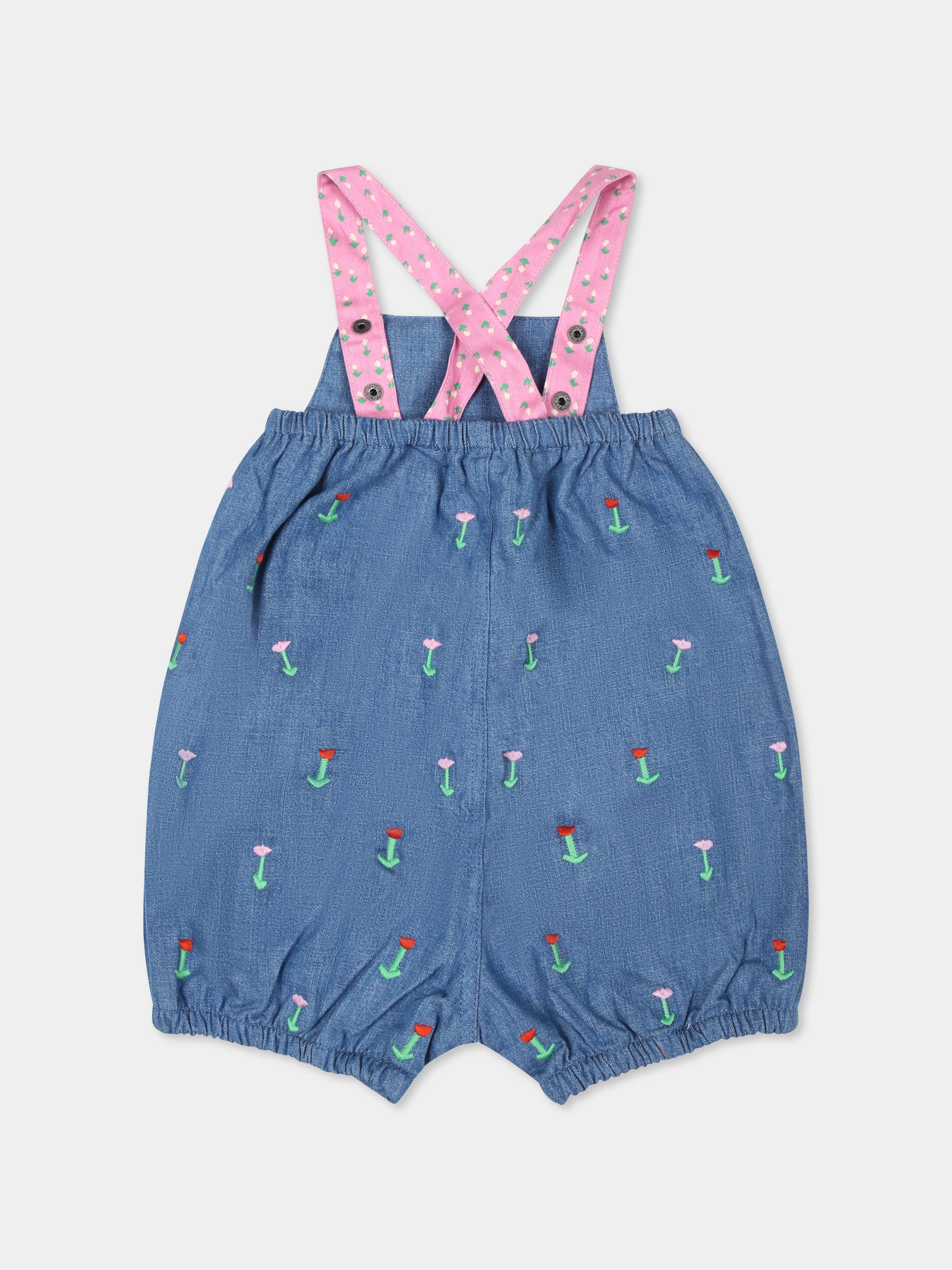 Salopette blu per neonata con fiori e case,Stella Mccartney Kids,TVA012 Z2267 666