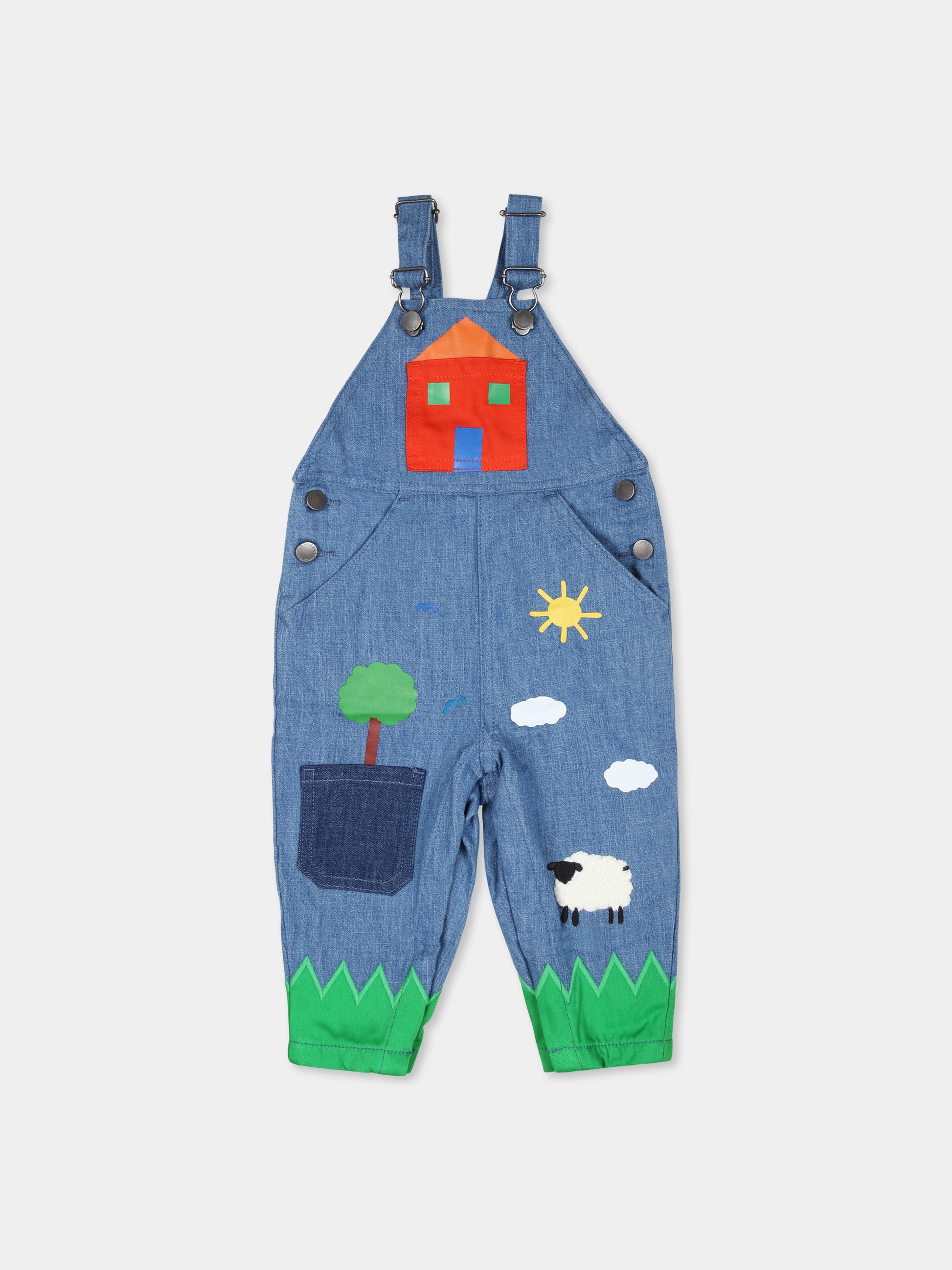 Salopette in denim per neonati con stampa casa,Stella Mccartney Kids,TVA512 Z0161 601