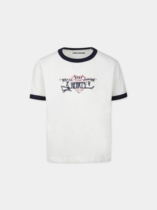 T-shirt avorio per bambina con logo,Zadig & Voltaire Kids,X60231 140