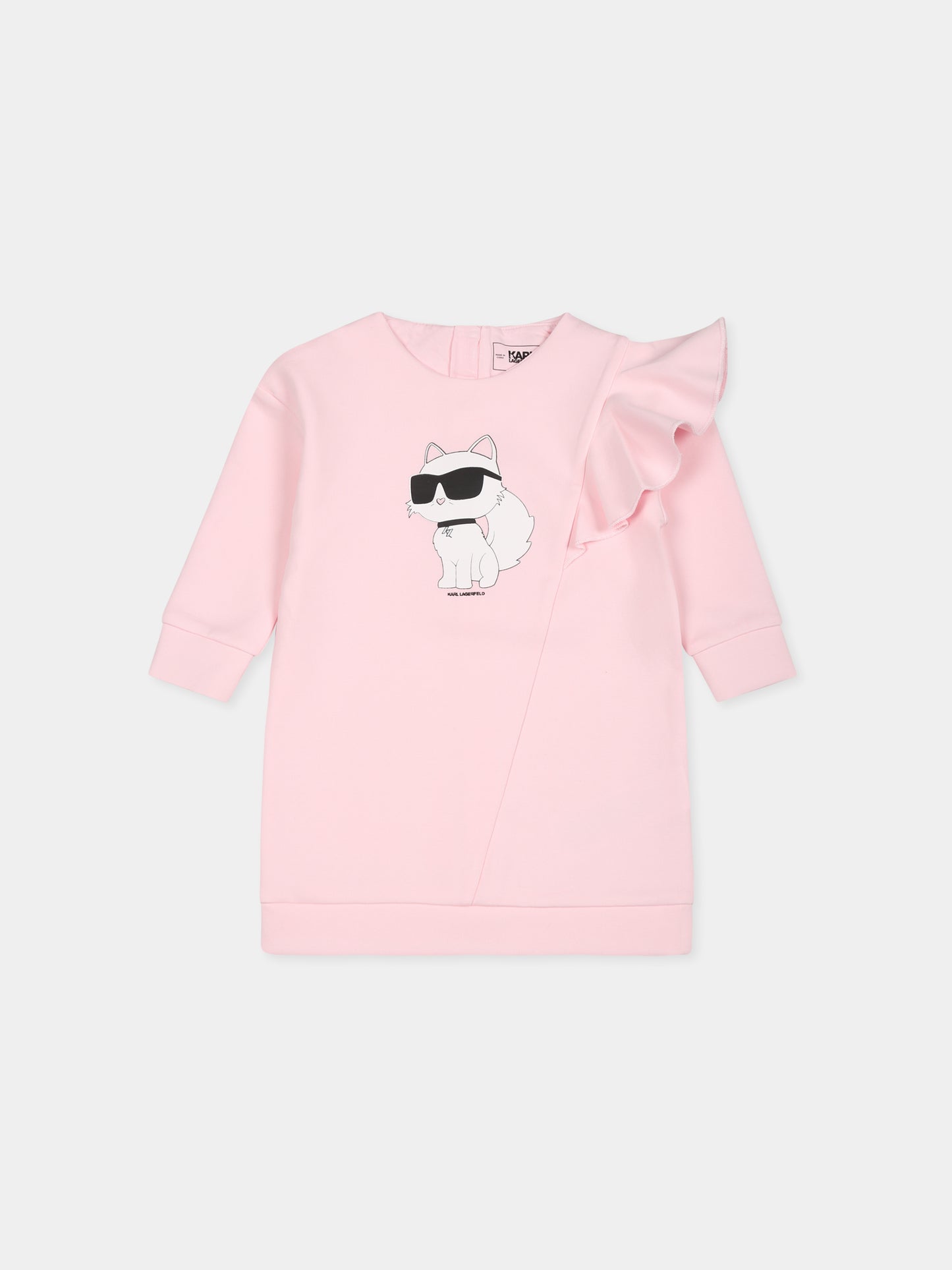 Vestito rosa per neonata con stampa Choupette,Karl Lagerfeld Kids,Z30275 475