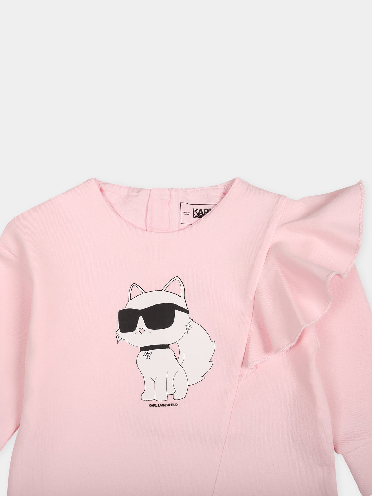 Vestito rosa per neonata con stampa Choupette,Karl Lagerfeld Kids,Z30275 475