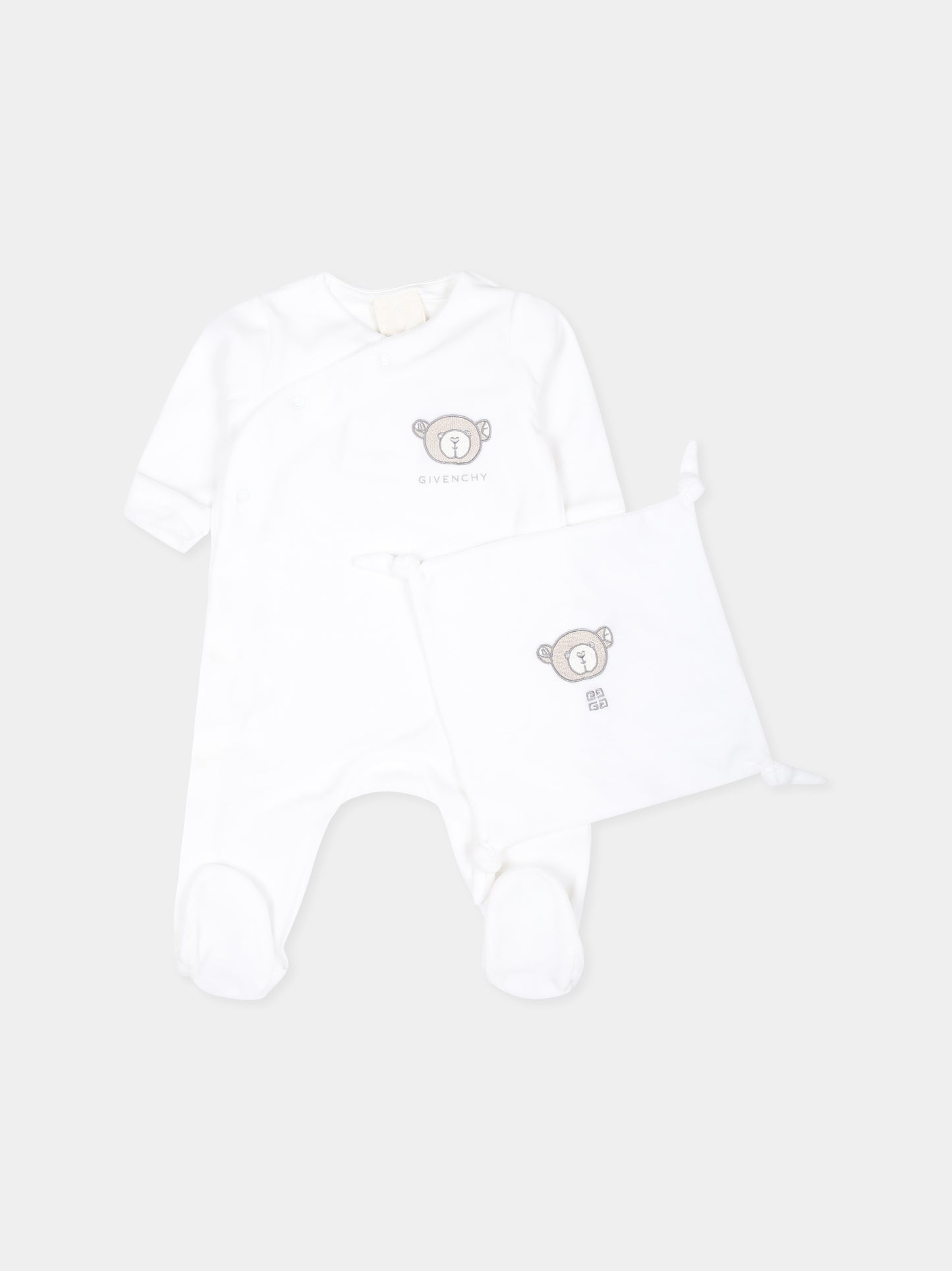 Set tutina bianco per neonati con orso e logo,Givenchy Kids,H30569 10P