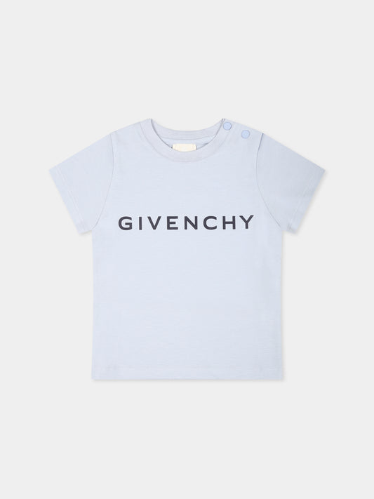 T-shirt celeste per neonato con logo,Givenchy Kids,H30470 77D