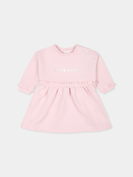 Vestito rosa per bambina con logo e iconico motivo 4G,Givenchy Kids,H30481 44Z