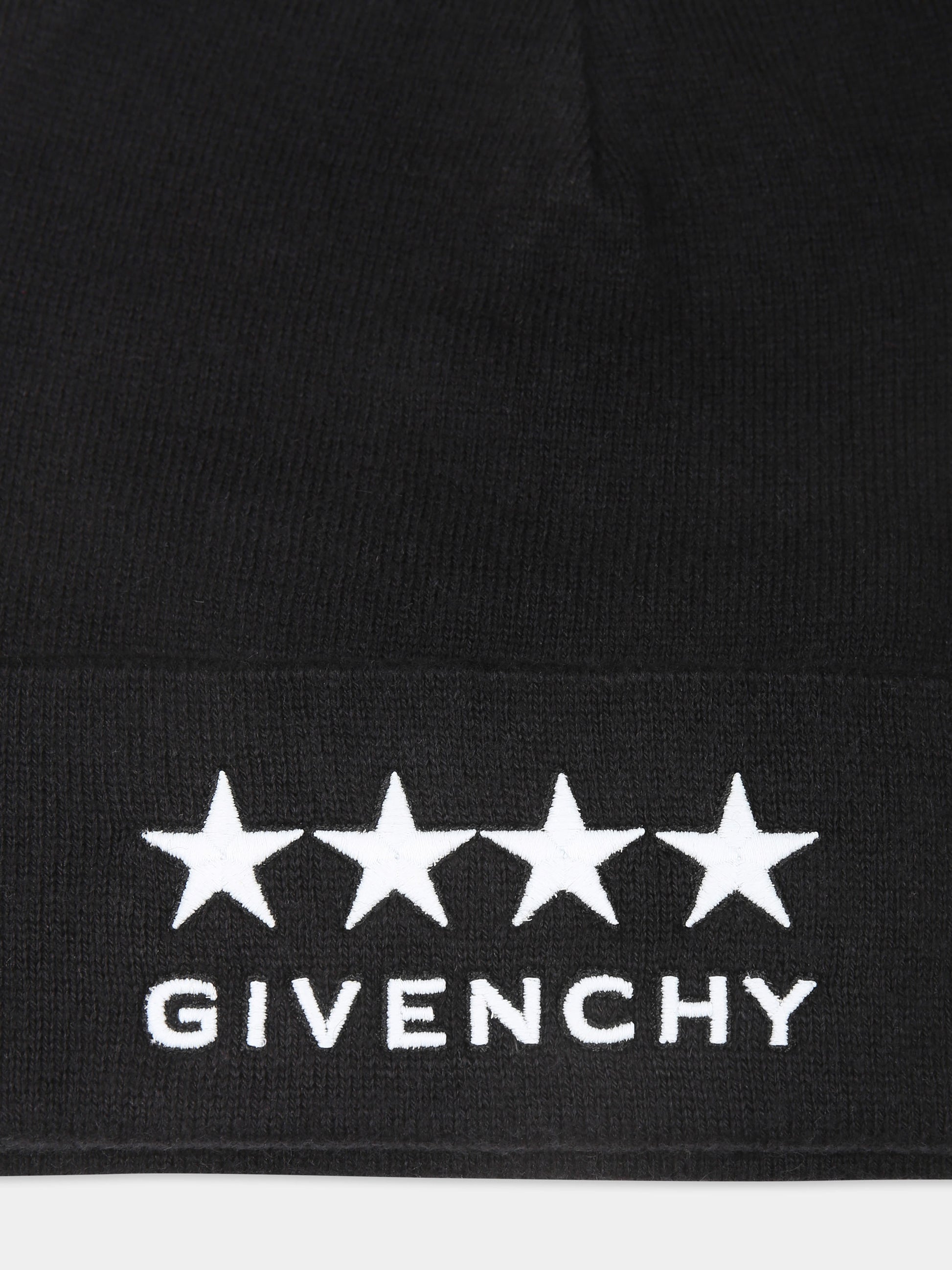 Berretto nero per bambino con stelle e logo,Givenchy Kids,H30296 09B