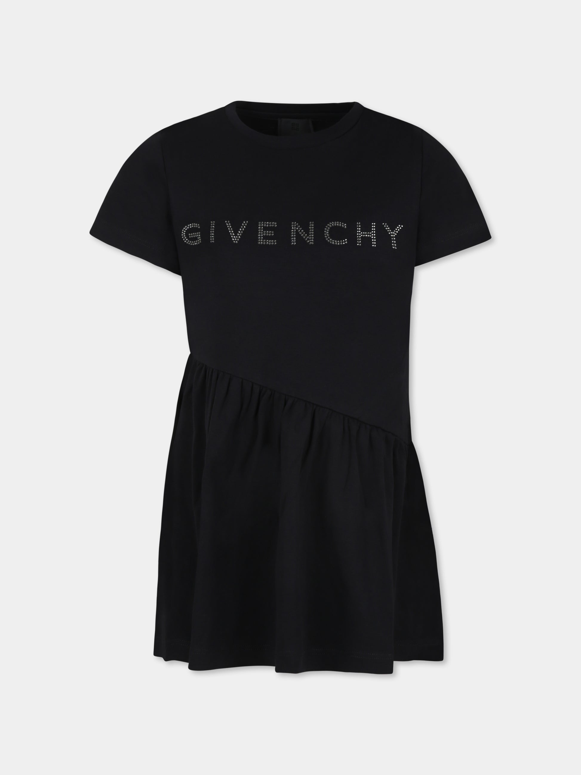 Vestito nero per bambina con logo e strass,Givenchy Kids,H30385 09B