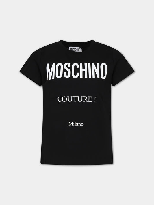 T-shirt nera per bambini con logo,Moschino Kids,H5M03U LAA10 60100