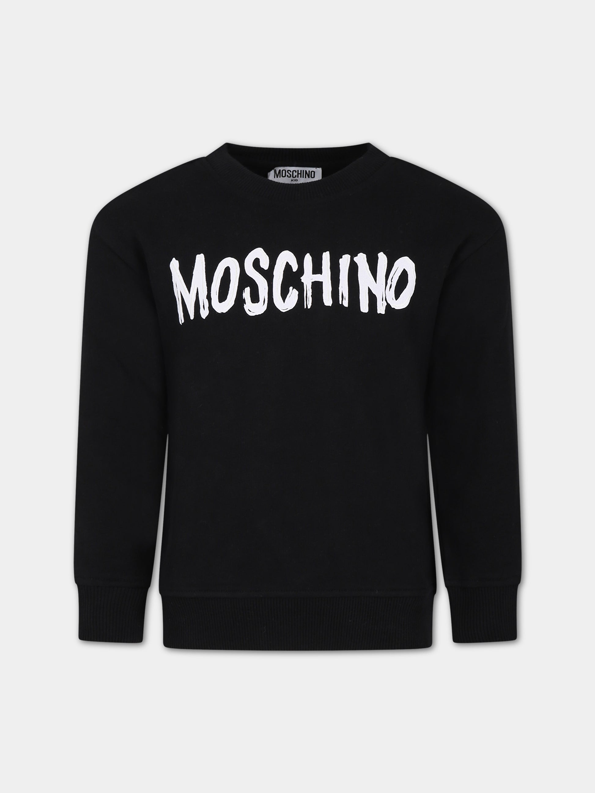 Felpa nera per bambina con logo,Moschino Kids,HMF06O LCA14 60100