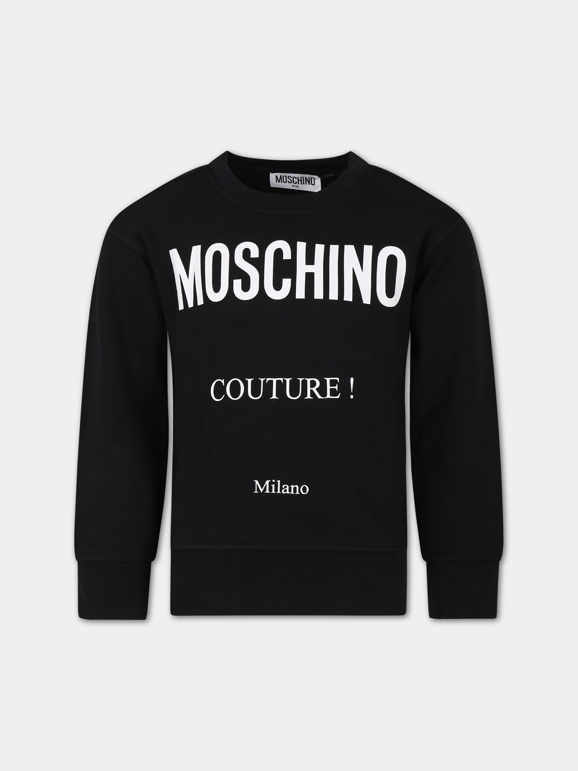 Felpa nera per bambina con logo,Moschino Kids,HNF06O LCA23 60100