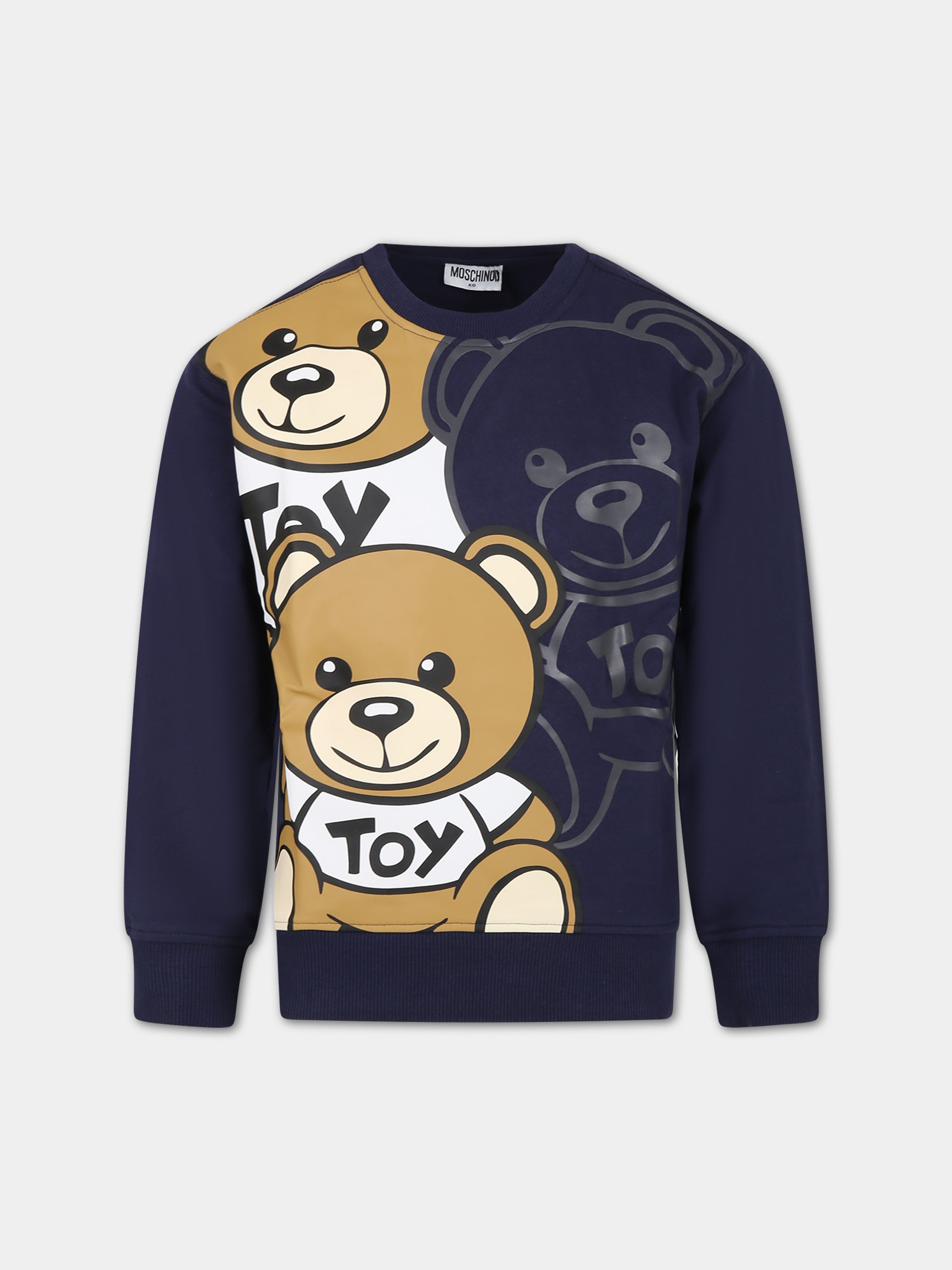 Felpa blu per bambini con Teddy Bears e logo,Moschino Kids,HNF07H LCA58 40016