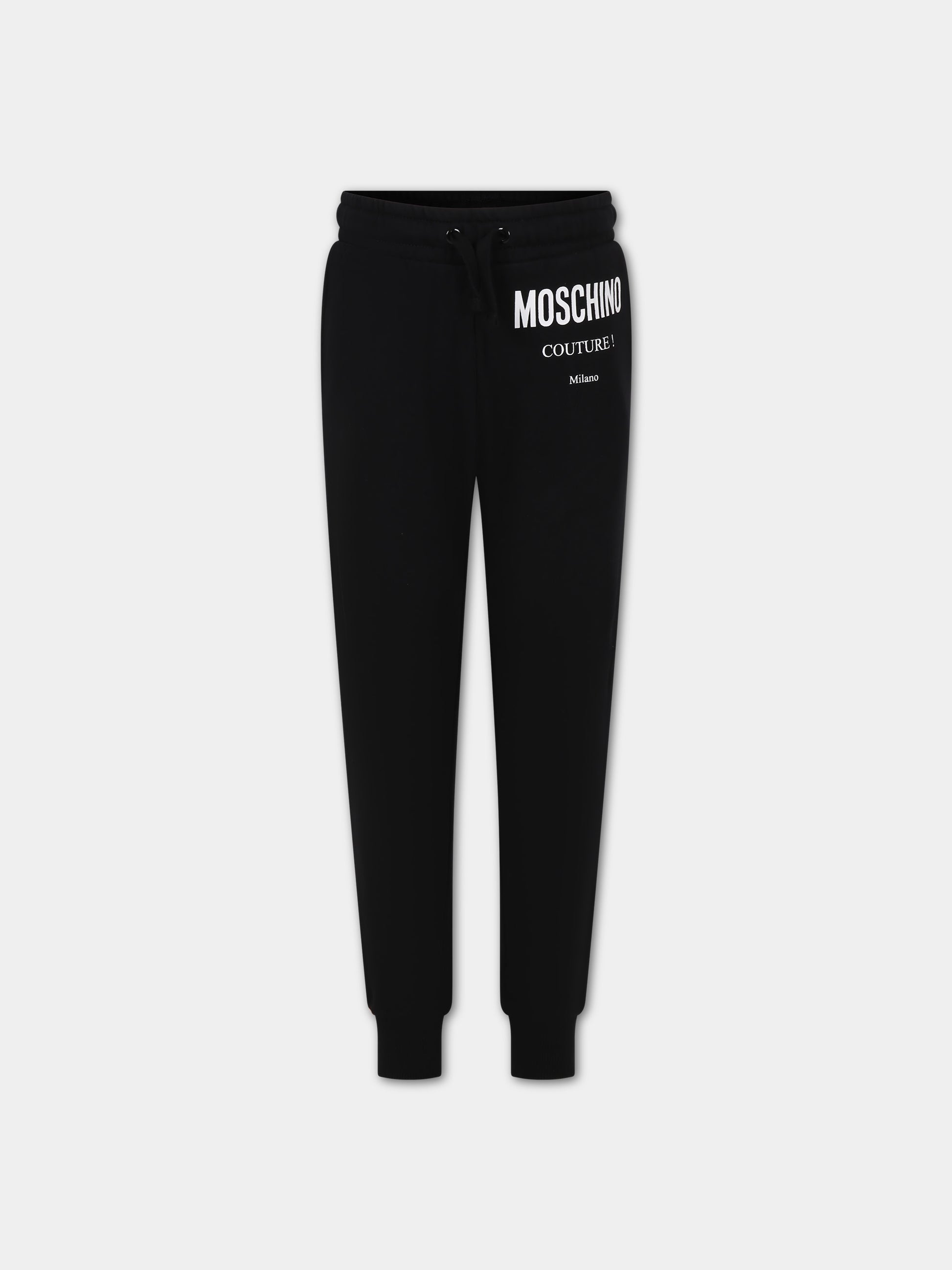 Pantaloni neri per bambino con logo,Moschino Kids,HNP04R LCA23 60100