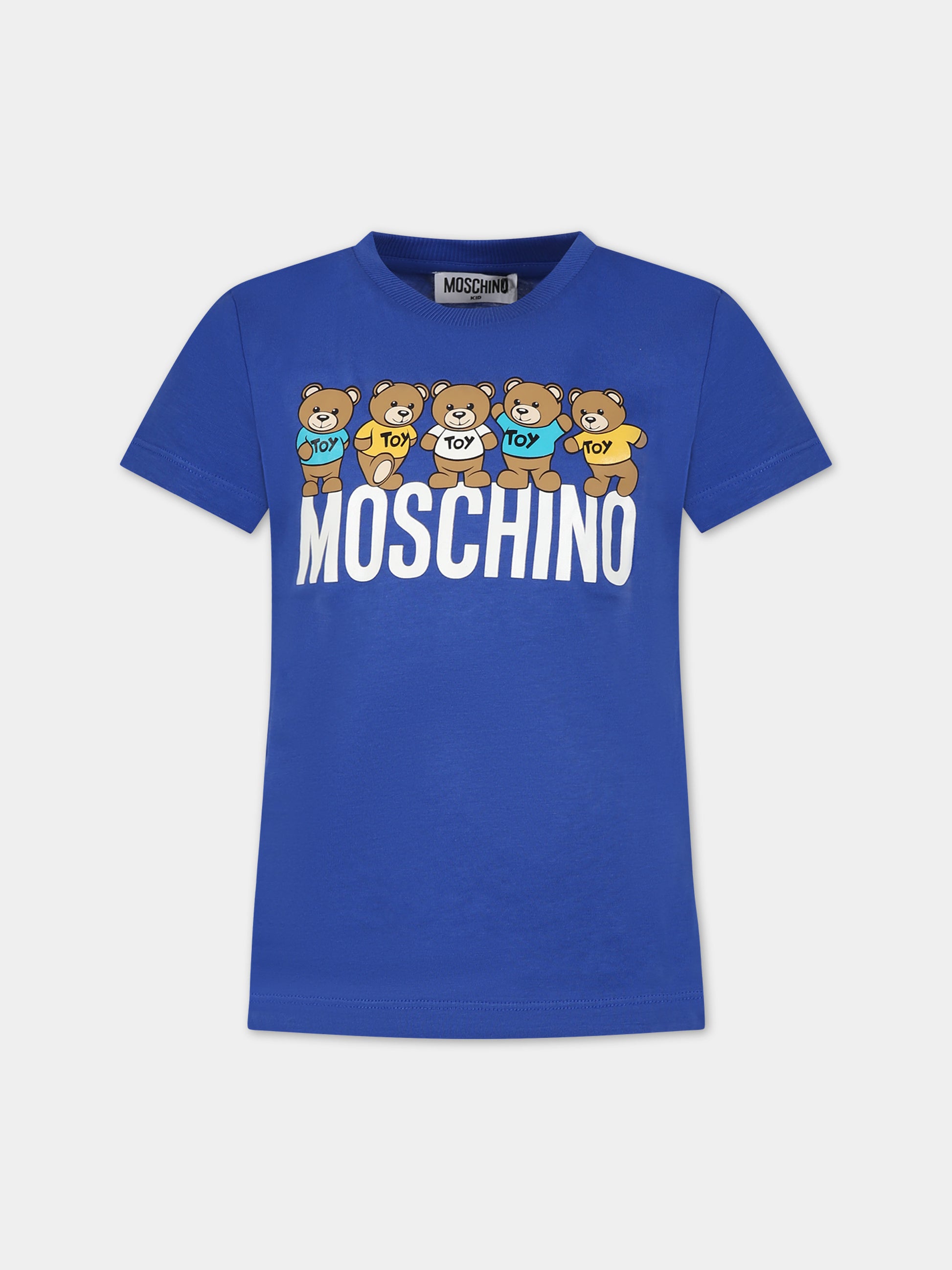 T-shirt blu per bambino con Teddy Bears e logo,Moschino Kids,HTM03U LAA20 40457