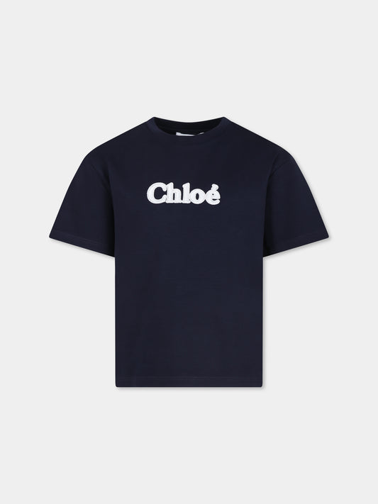 T-shirt blu per bambina con logo,Chloé Kids,C20366 859