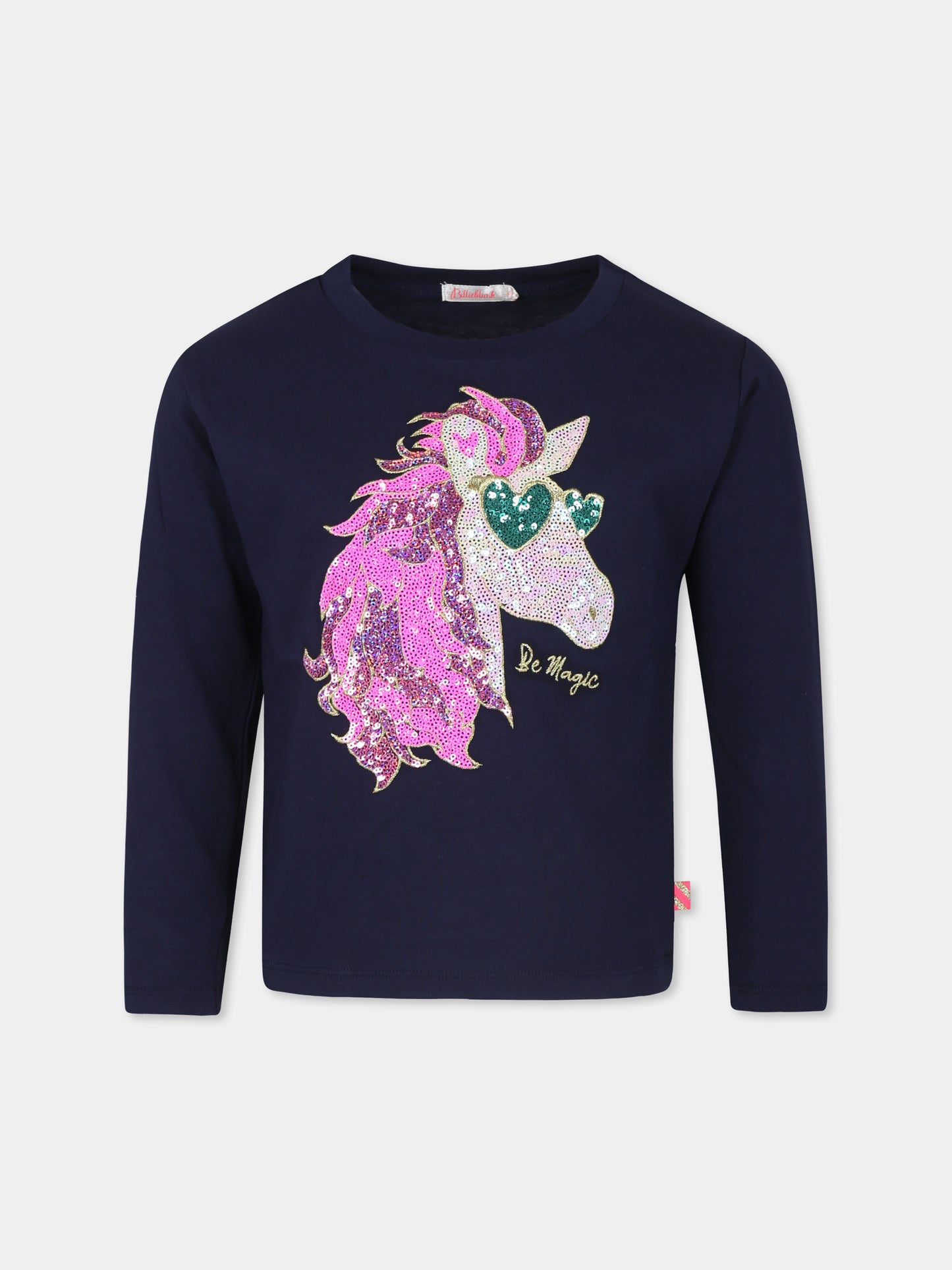 T-shirt blu per bambina con unicorno,Billieblush,U20475 85T