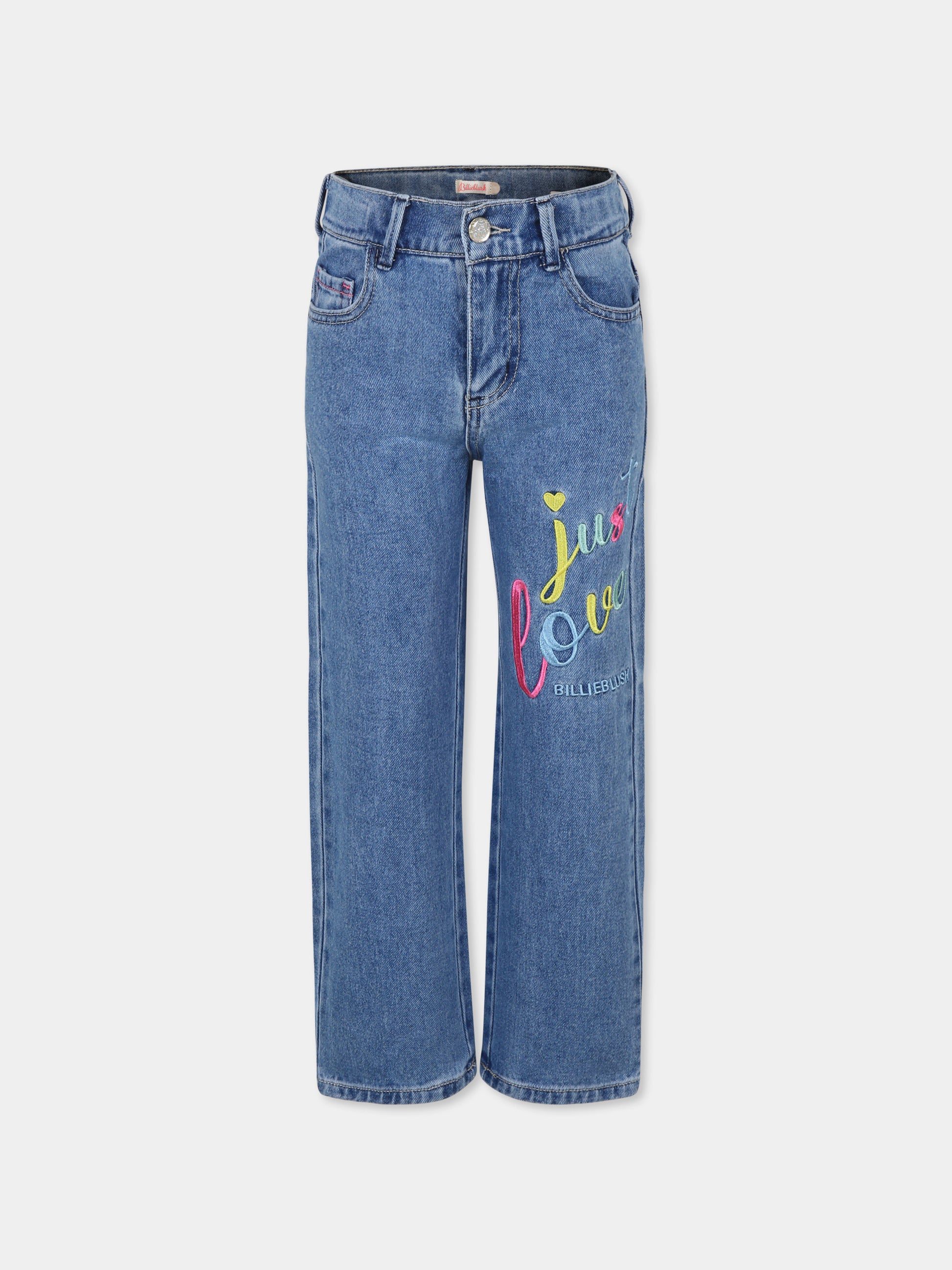 Jeans blu per bambina con scritta,Billieblush,U20451 Z13