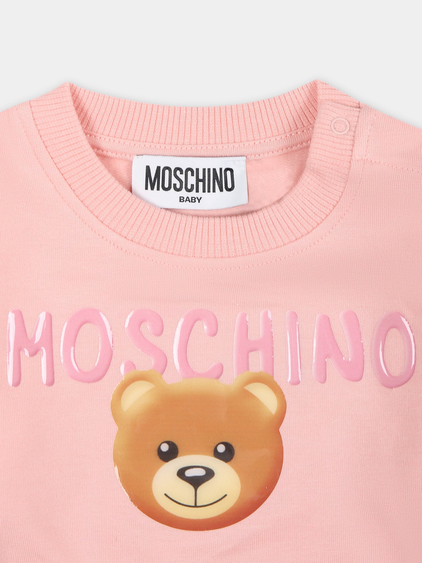 Felpa rosa per neonata con Teddy Bear e logo,Moschino Kids,MUF04X LDA17 50209
