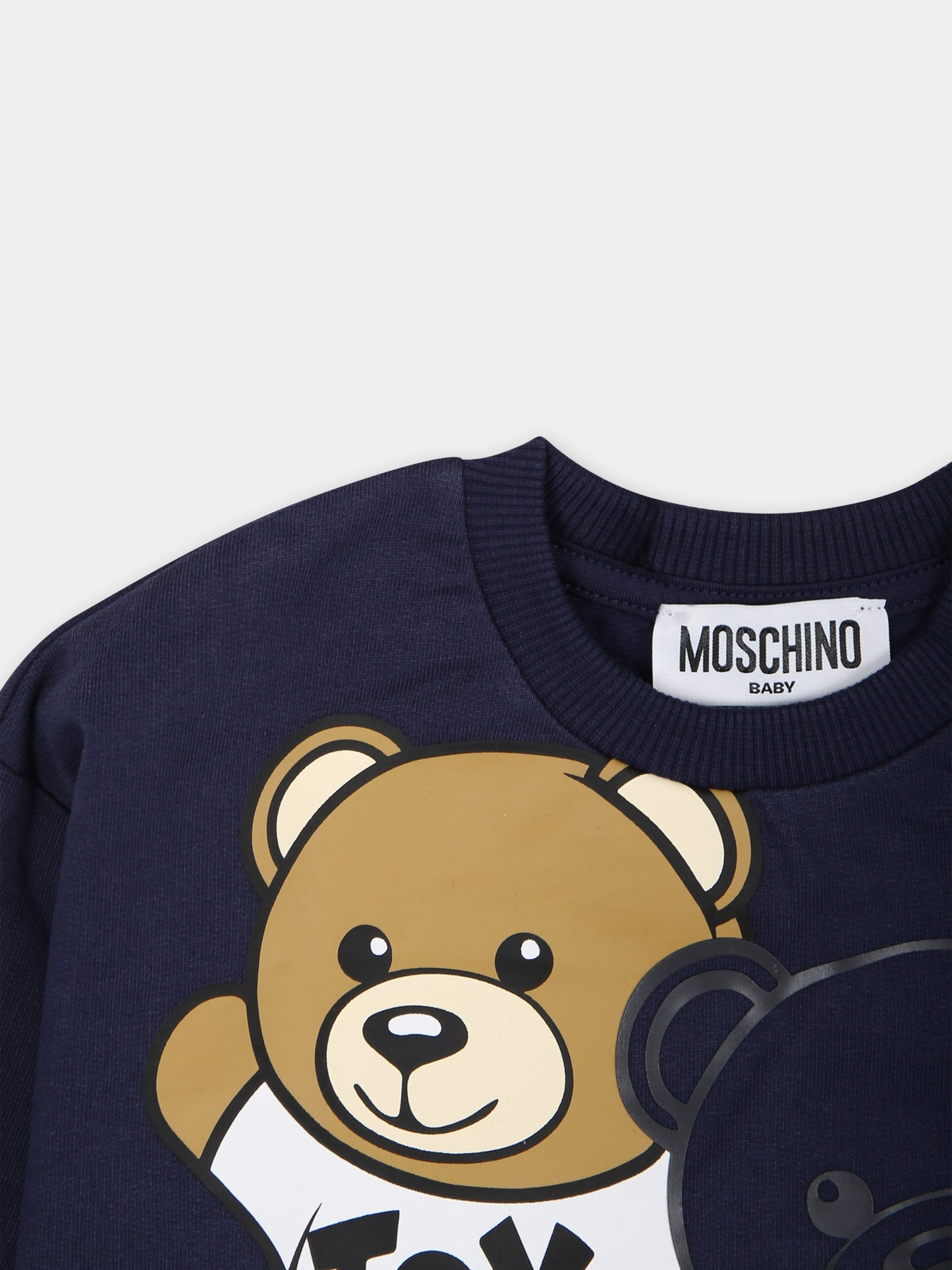 Felpa blu per neonati con Teddy Bears,Moschino Kids,MWF03Q LCA58 40016