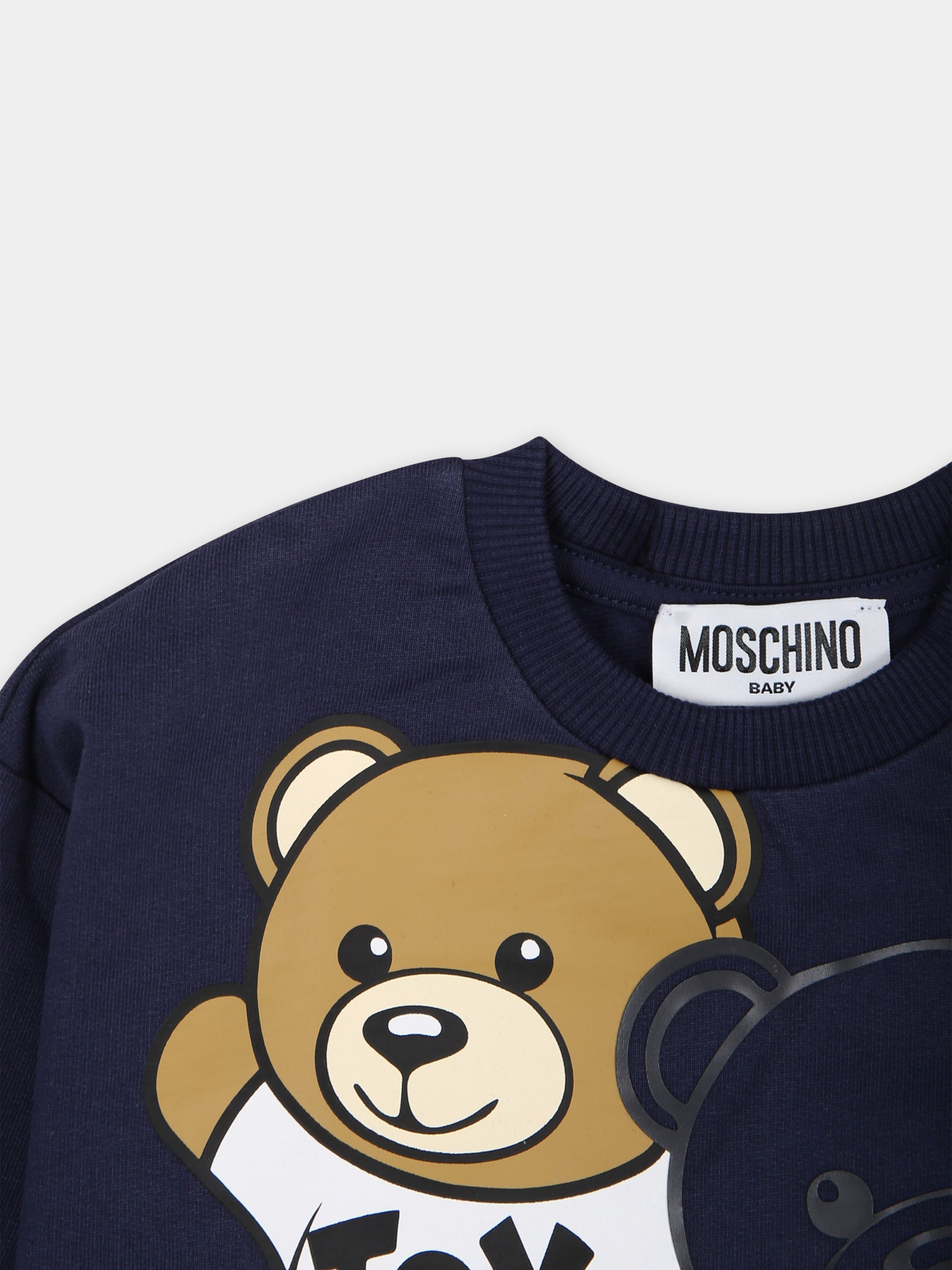 Felpa blu per neonati con Teddy Bears,Moschino Kids,MWF03Q LCA58 40016
