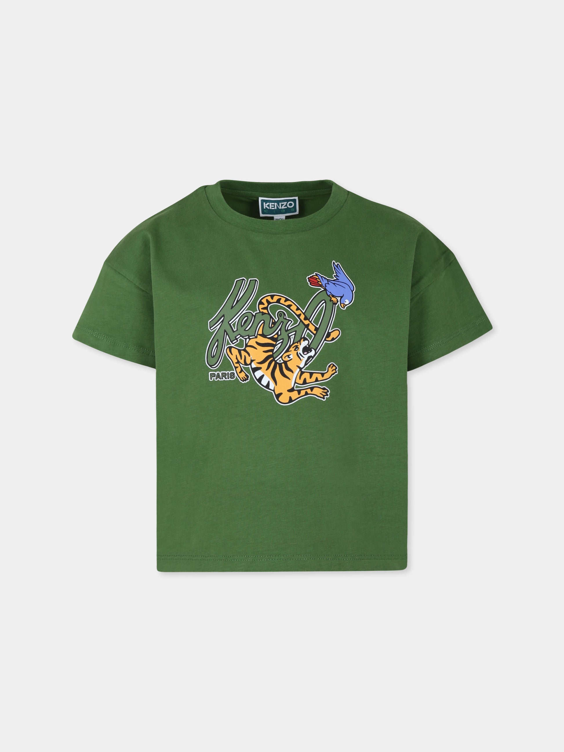 T-shirt verde per bambino con tigre,Kenzo Kids,K60759 64M