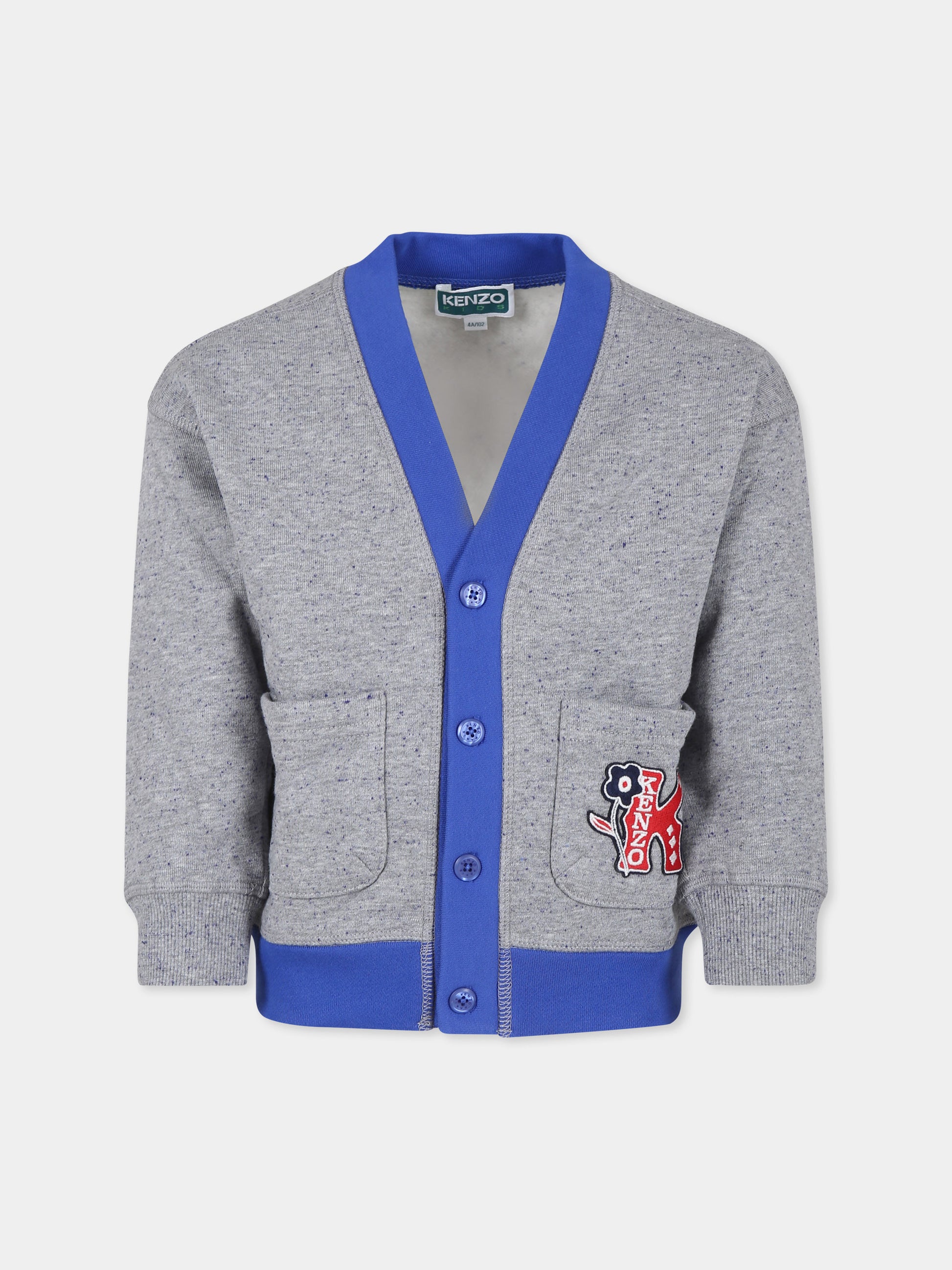 Cardigan grigio per bambino con K Flower logo,Kenzo Kids,K60827 A31