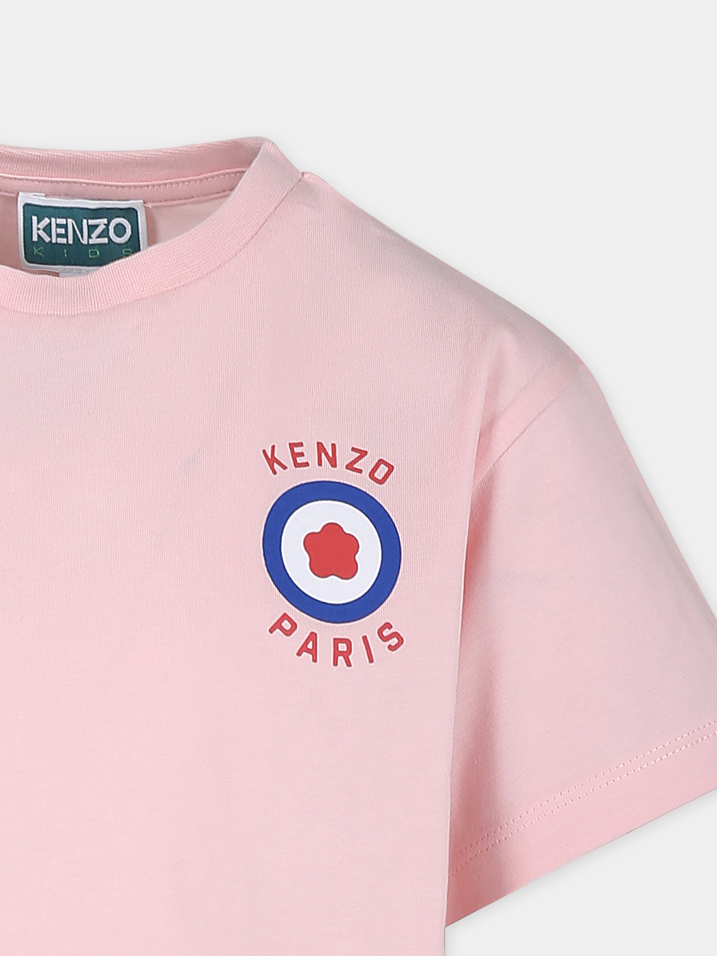 T-shirt rosa per bambina con stampa Target flower,Kenzo Kids,K60707 45Z