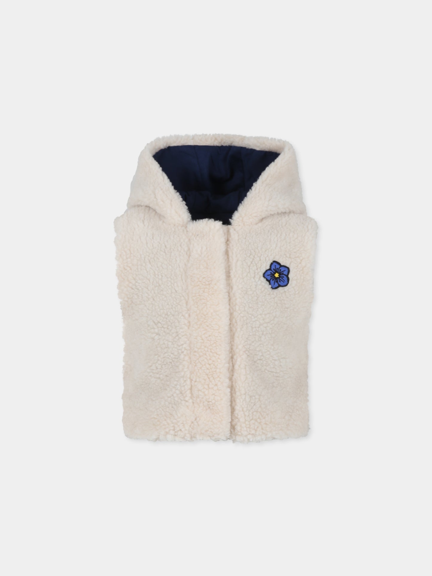 Gilet avorio per bambina con fiore e logo,Kenzo Kids,K60668 21D