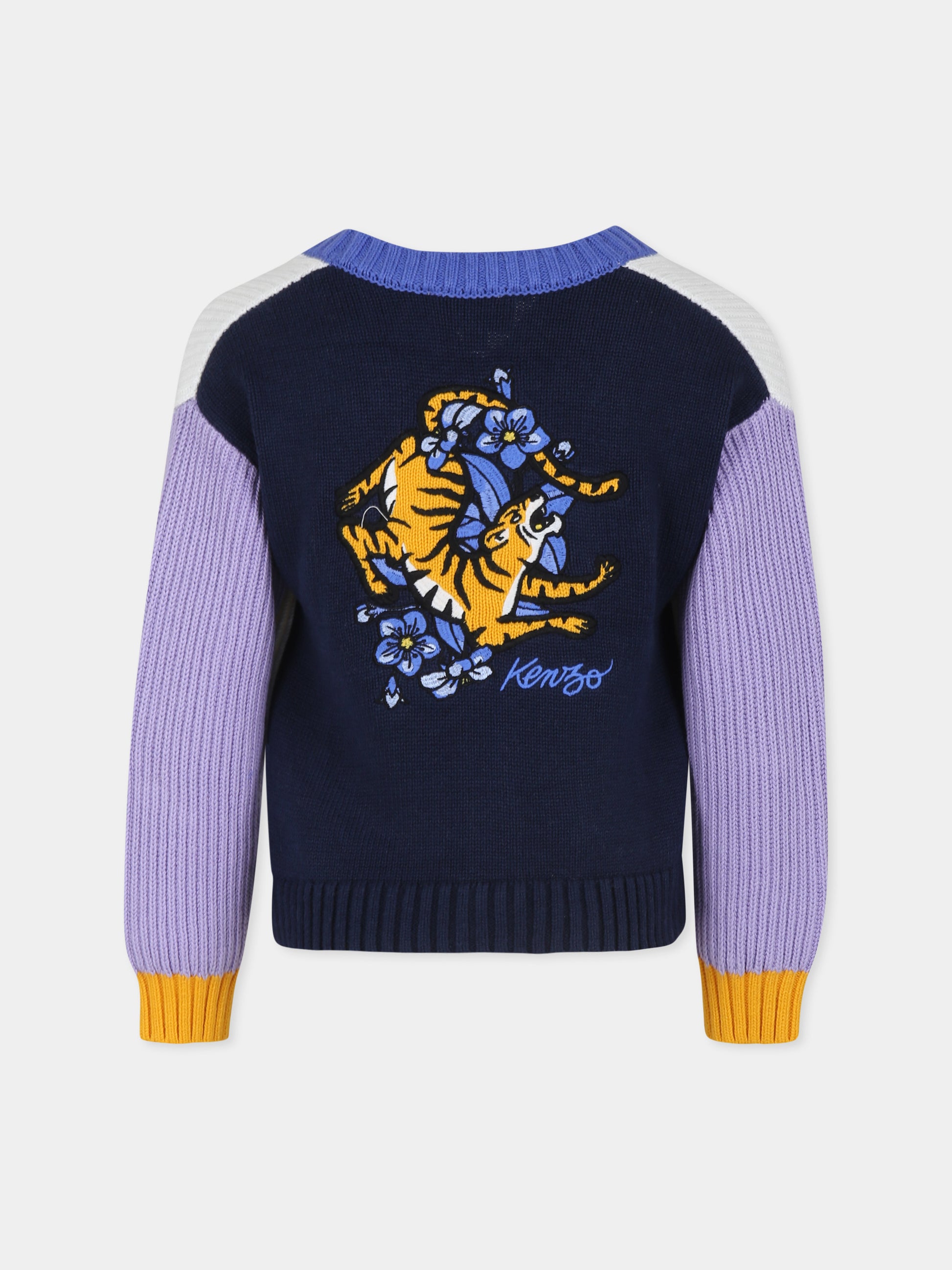 Cardigan avorio per bambina con motivo floreale e tigre,Kenzo Kids,K60647 12P