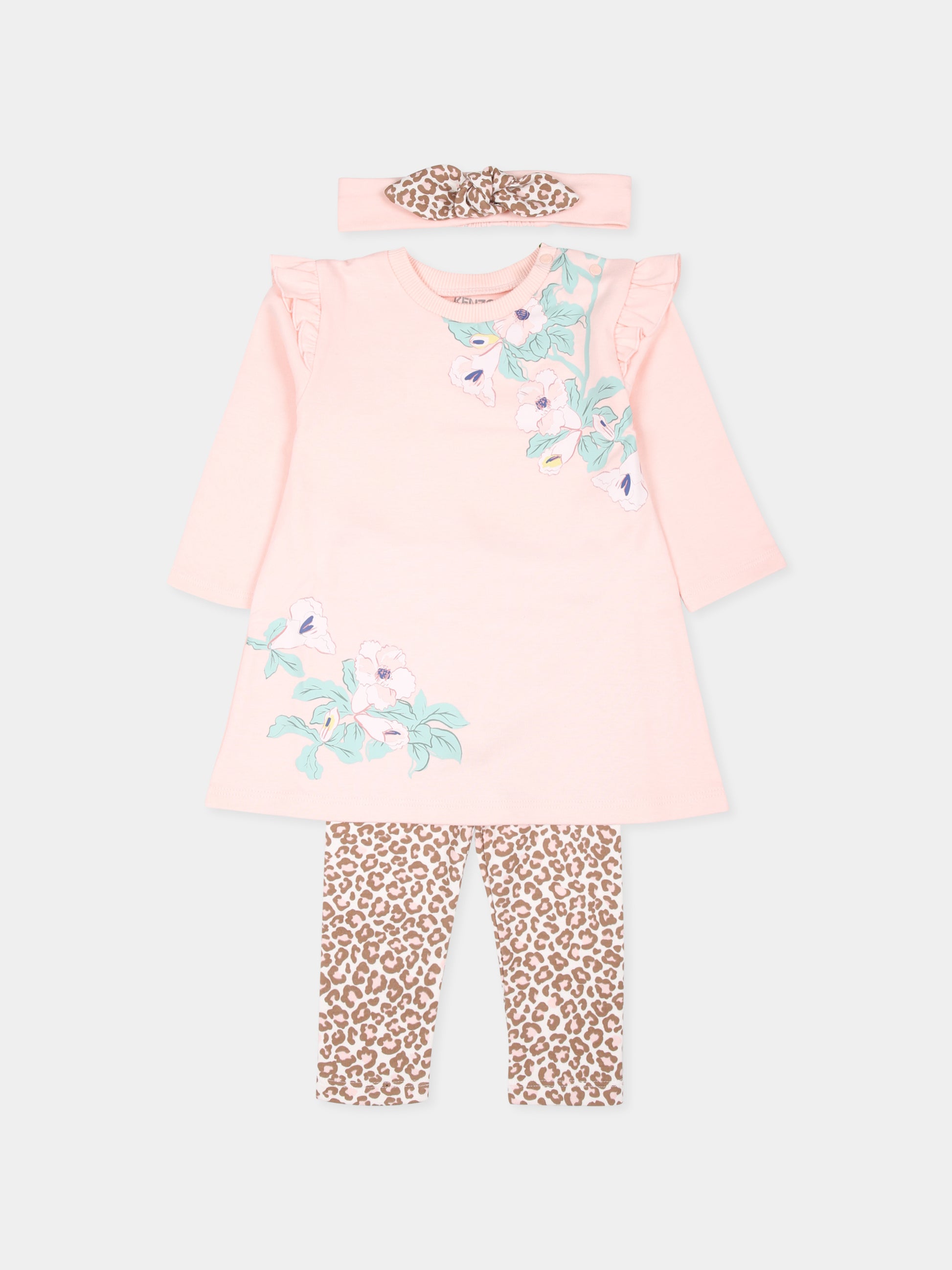 Completo nascita rosa per neonata con stampa floreale,Kenzo Kids,K60418 46T