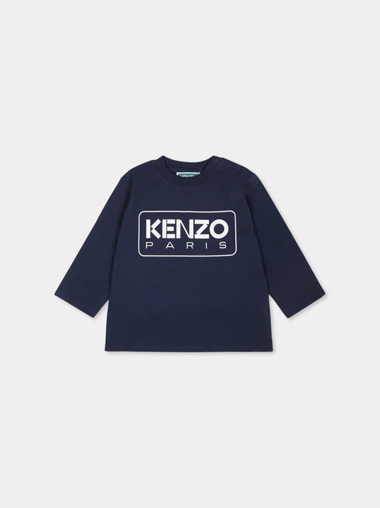 T-shirt blu per neonati con logo,Kenzo Kids,K60518 84A