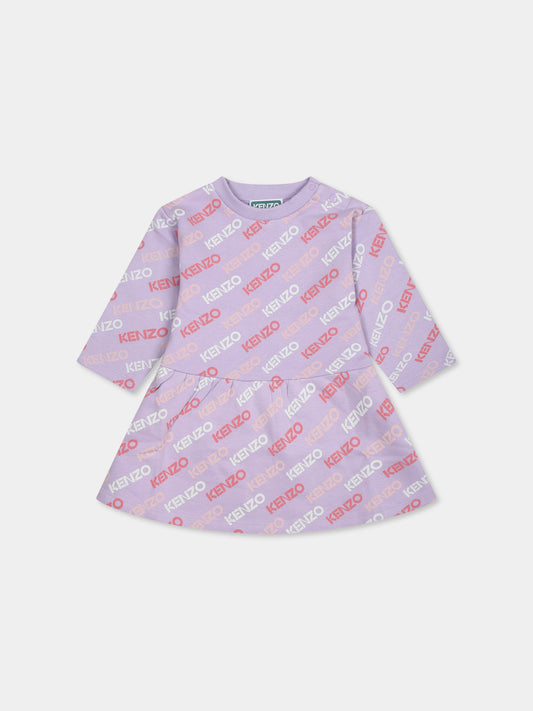 Vestito viola per neonata con logo all-over,Kenzo Kids,K60477 925