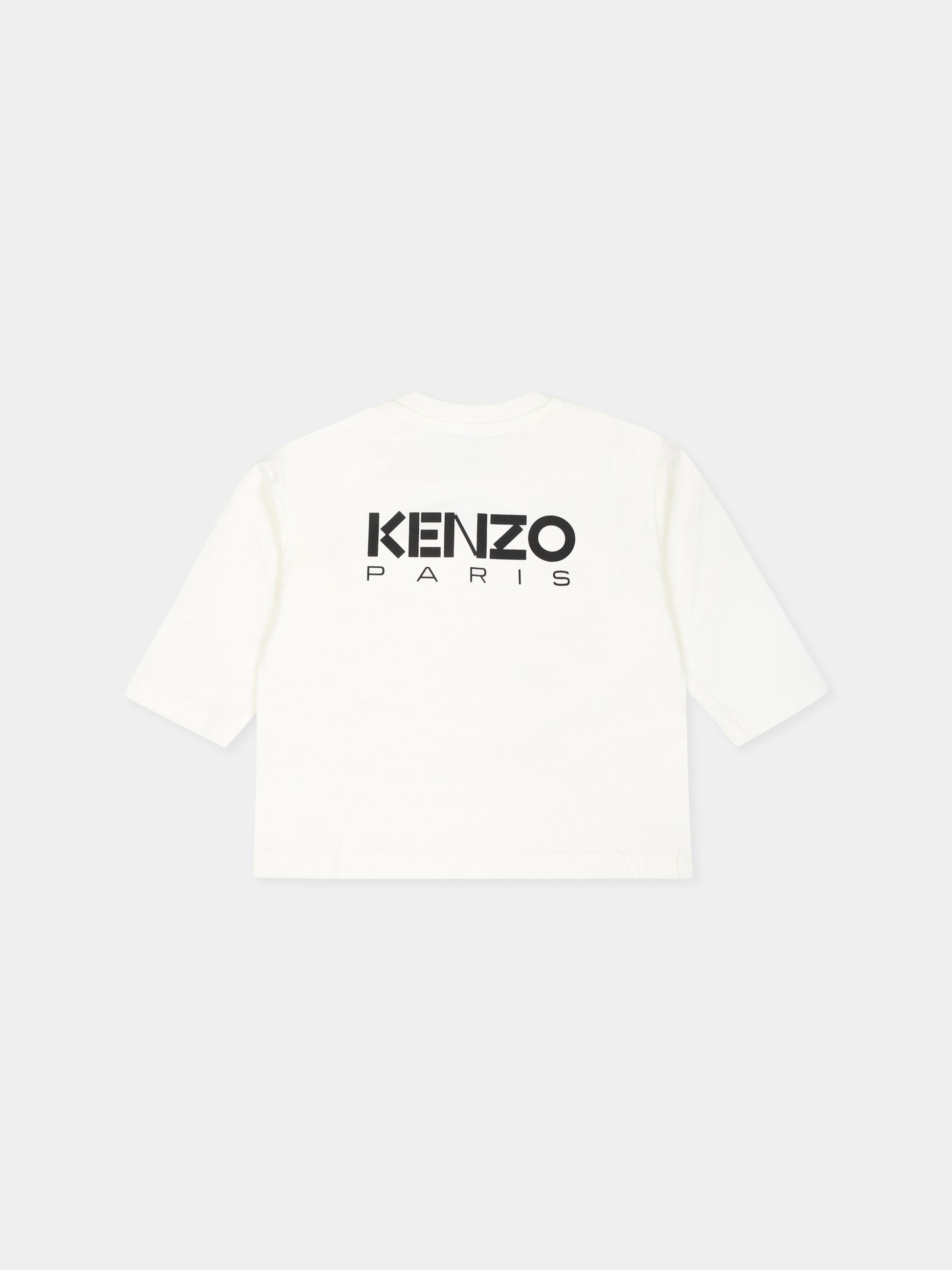 T-shirt avorio per neonata con papavero e logo,Kenzo Kids,K60490 12P