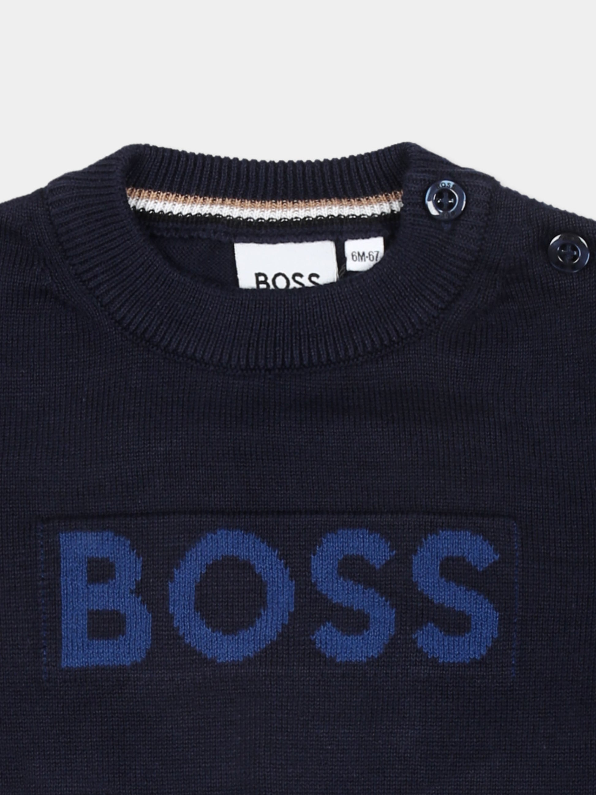 Maglione blu per neonato con logo,Boss,J51283 849