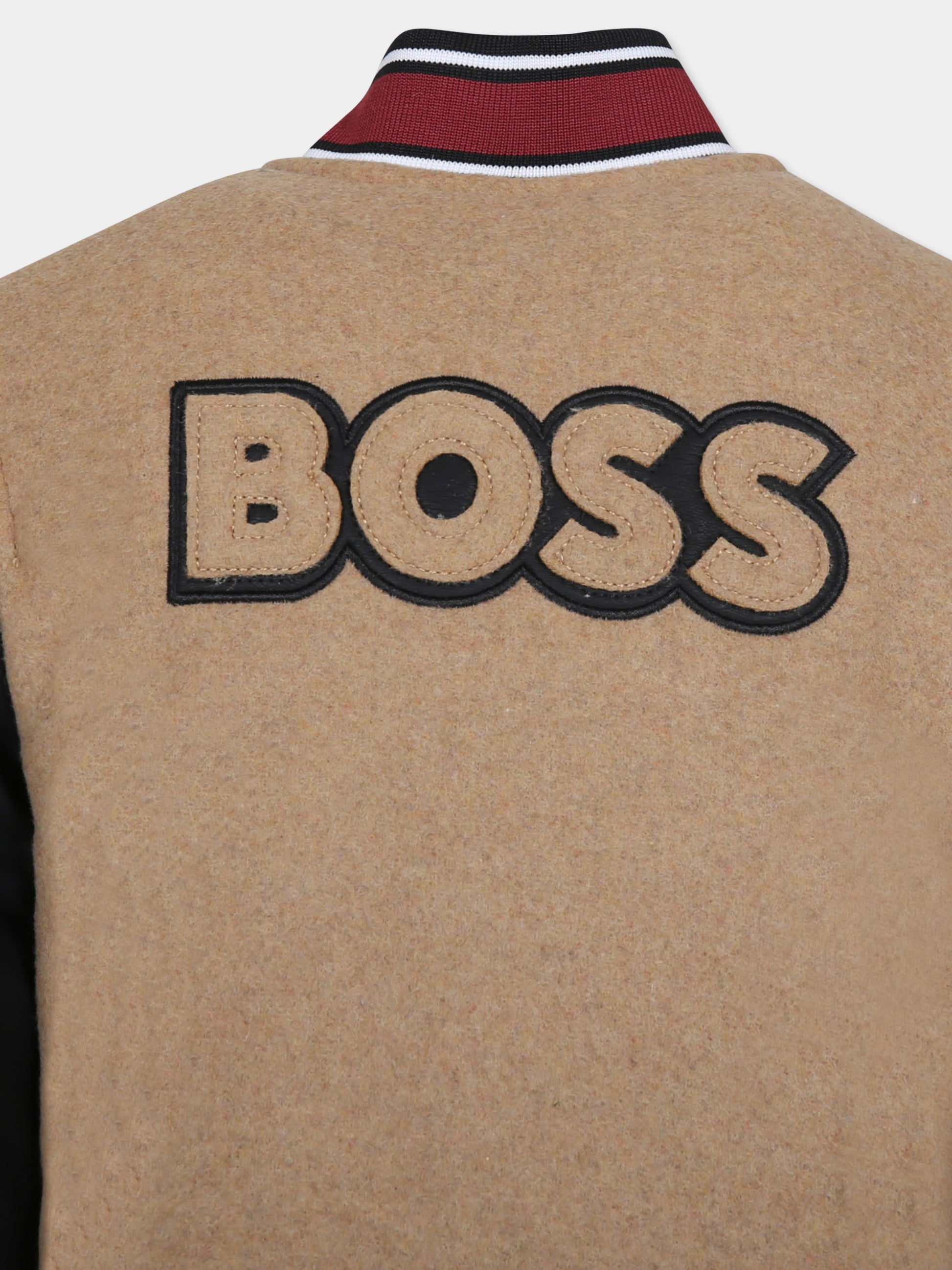 Bomber beige per bambino con logo,Boss,J51243 269